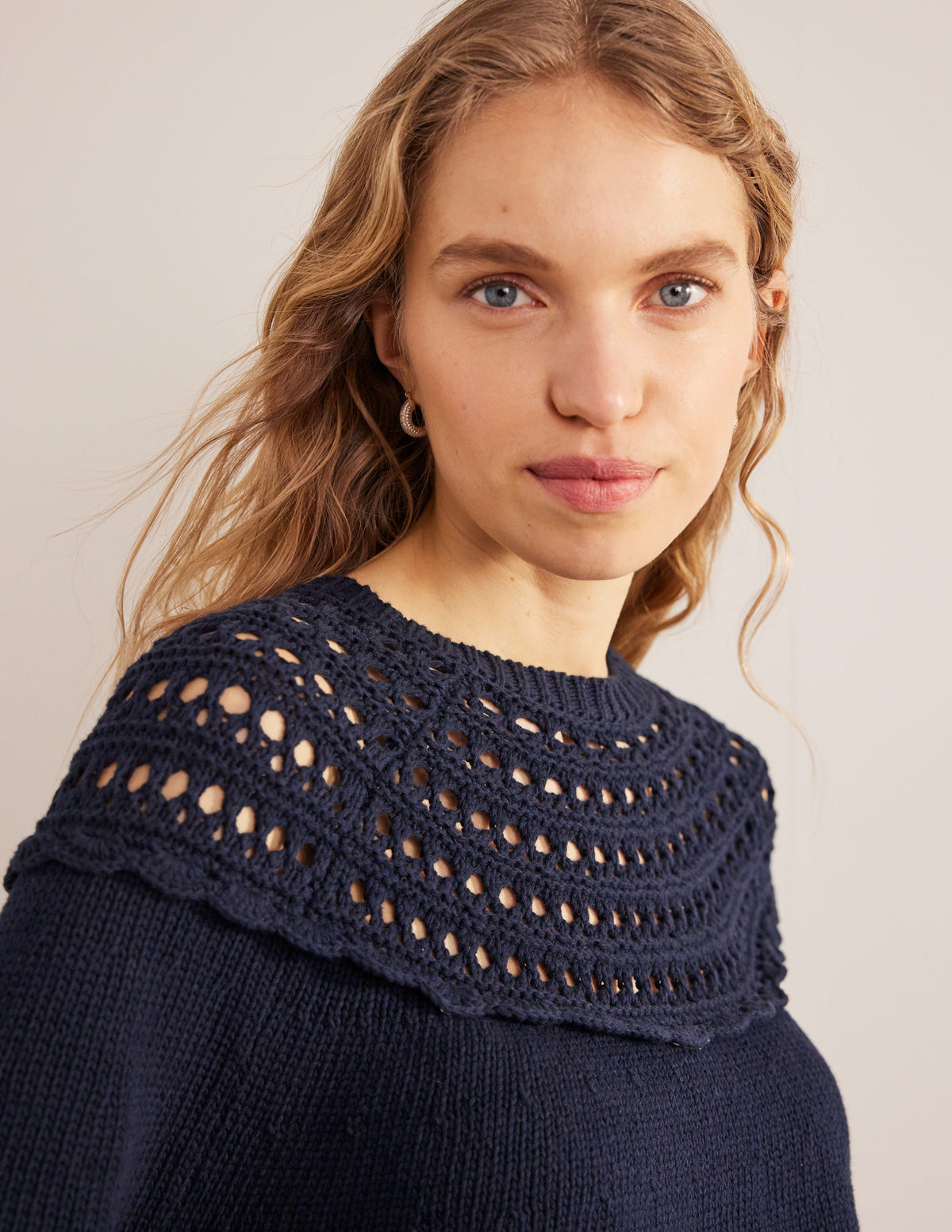 Crochet Yoke Jumper-Navy - Image 2
