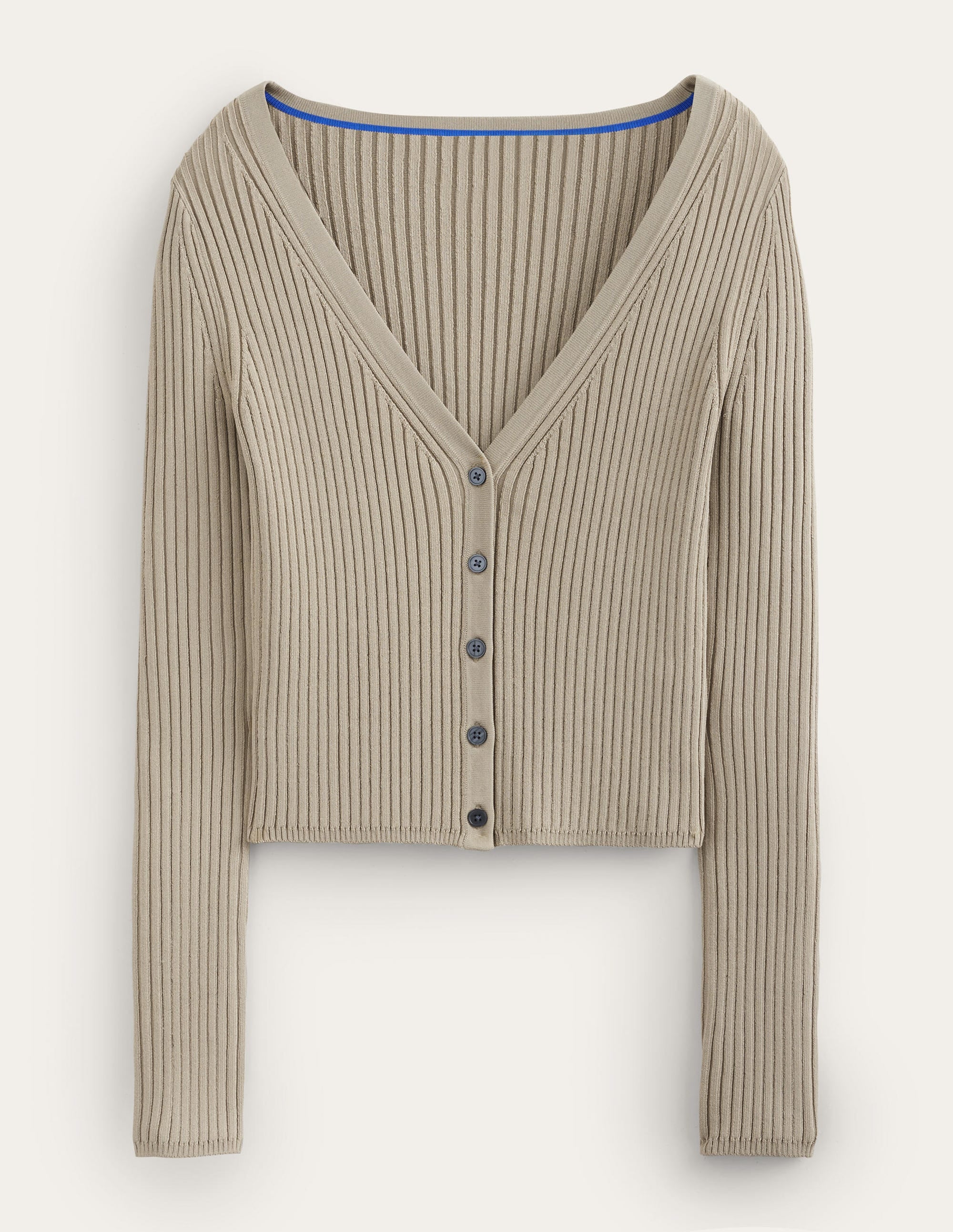 Cropped Wide Neck Rib Cardigan-Stone - Image 5