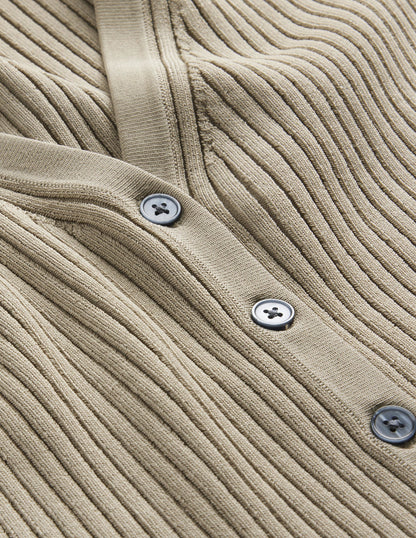 Cropped Wide Neck Rib Cardigan-Stone-6