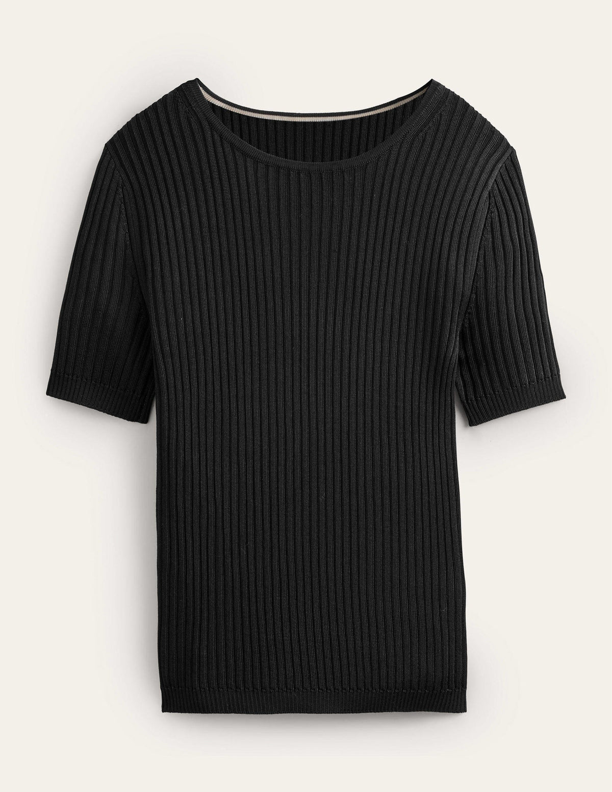 Ribbed Knitted T-Shirt-Black - Image 5