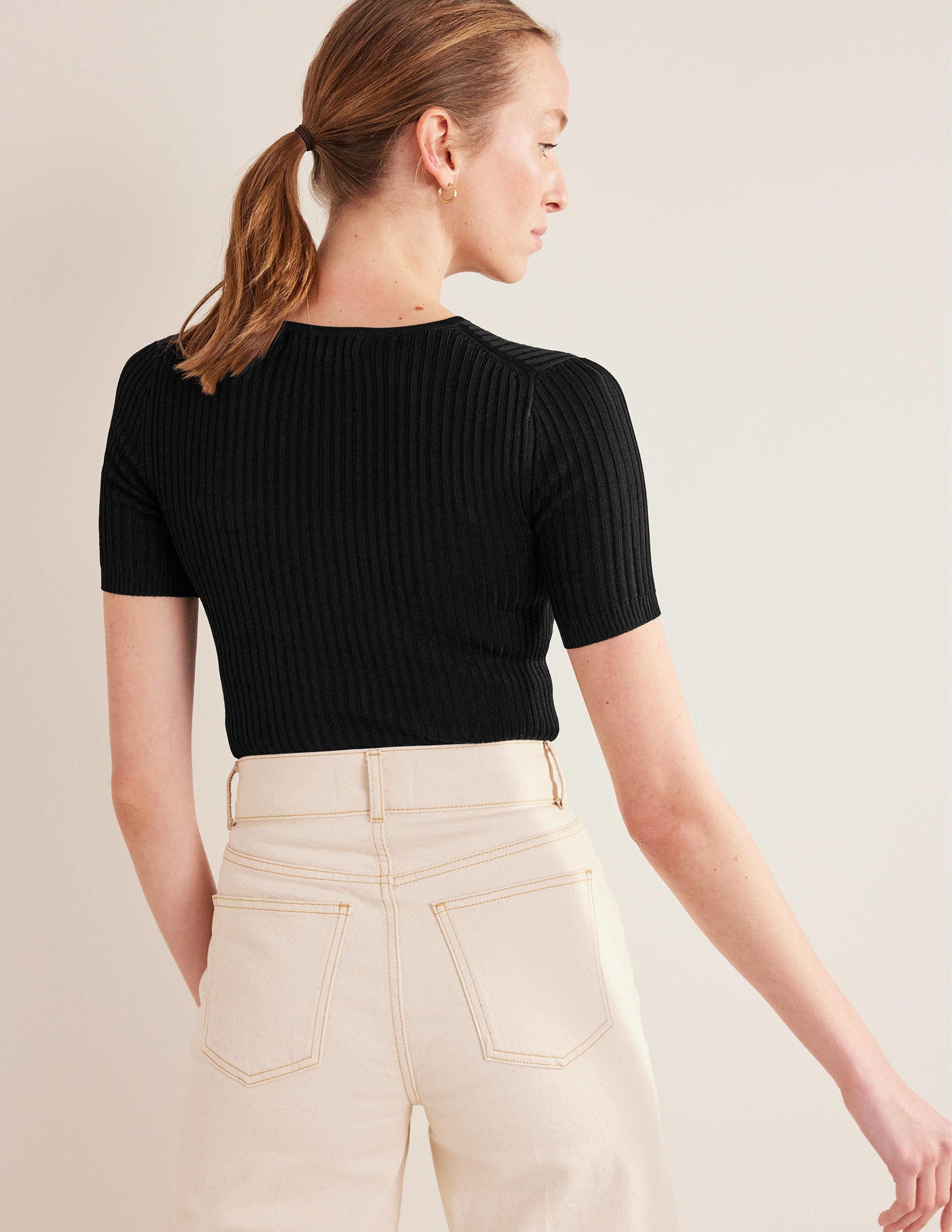 Ribbed Knitted T-Shirt-Black-3