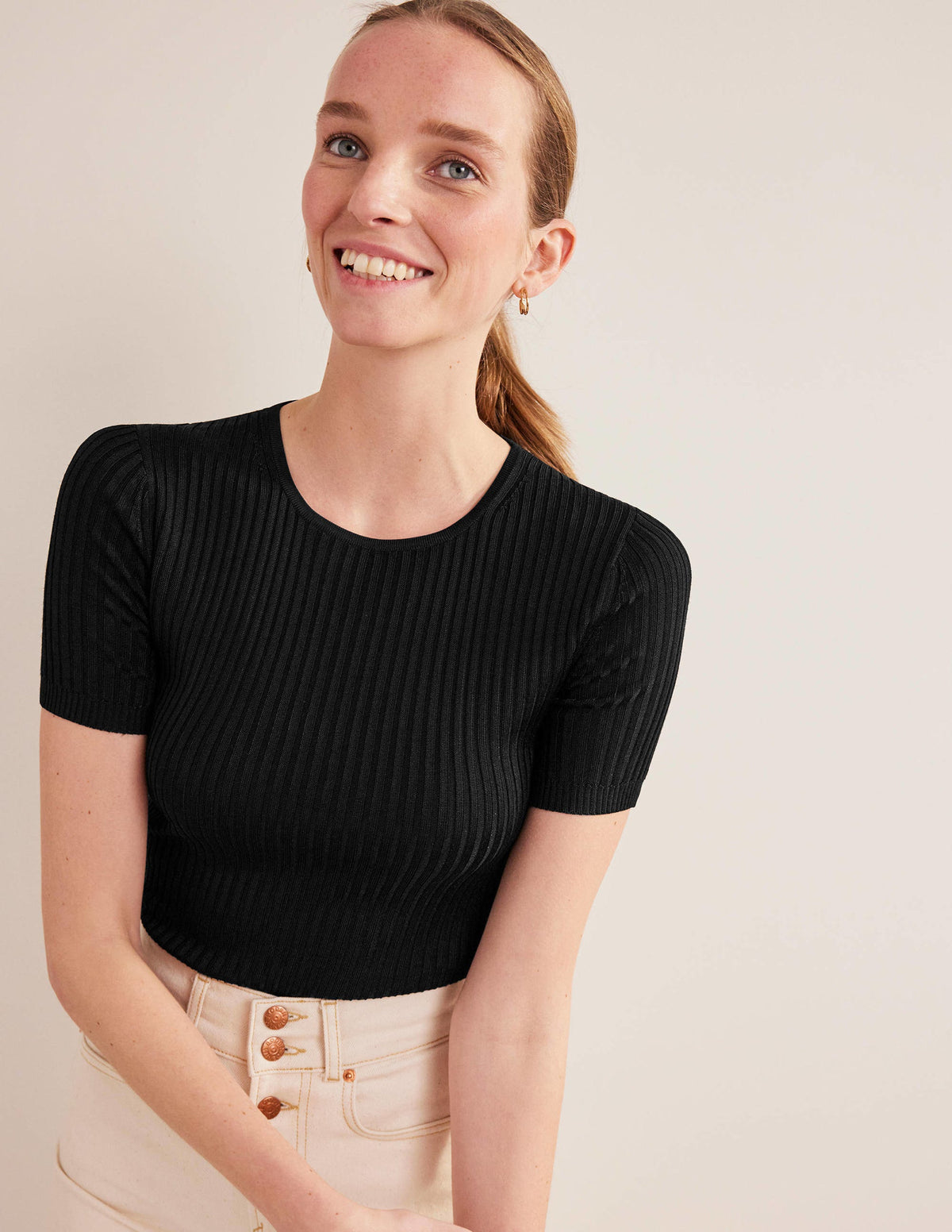 Ribbed Knitted T-Shirt-Black-4