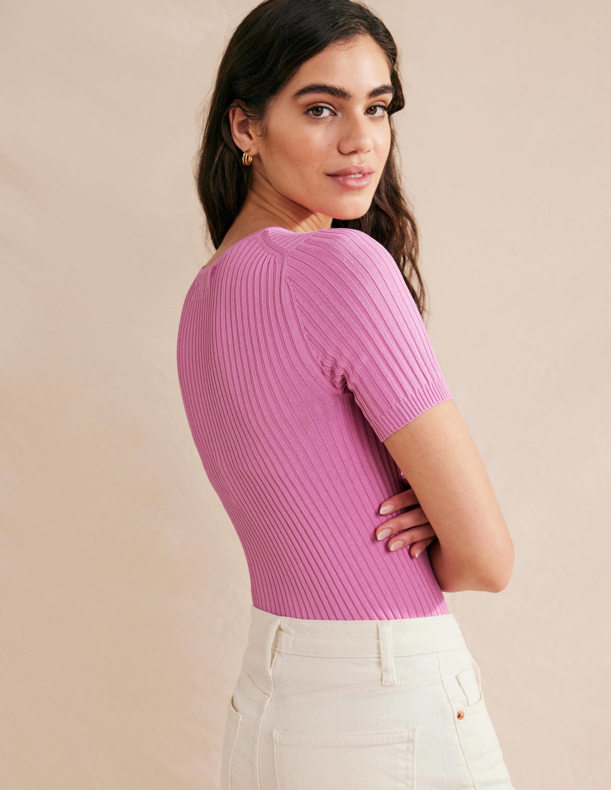 Ribbed Knitted T-Shirt-Pink Lemonade - Image 3