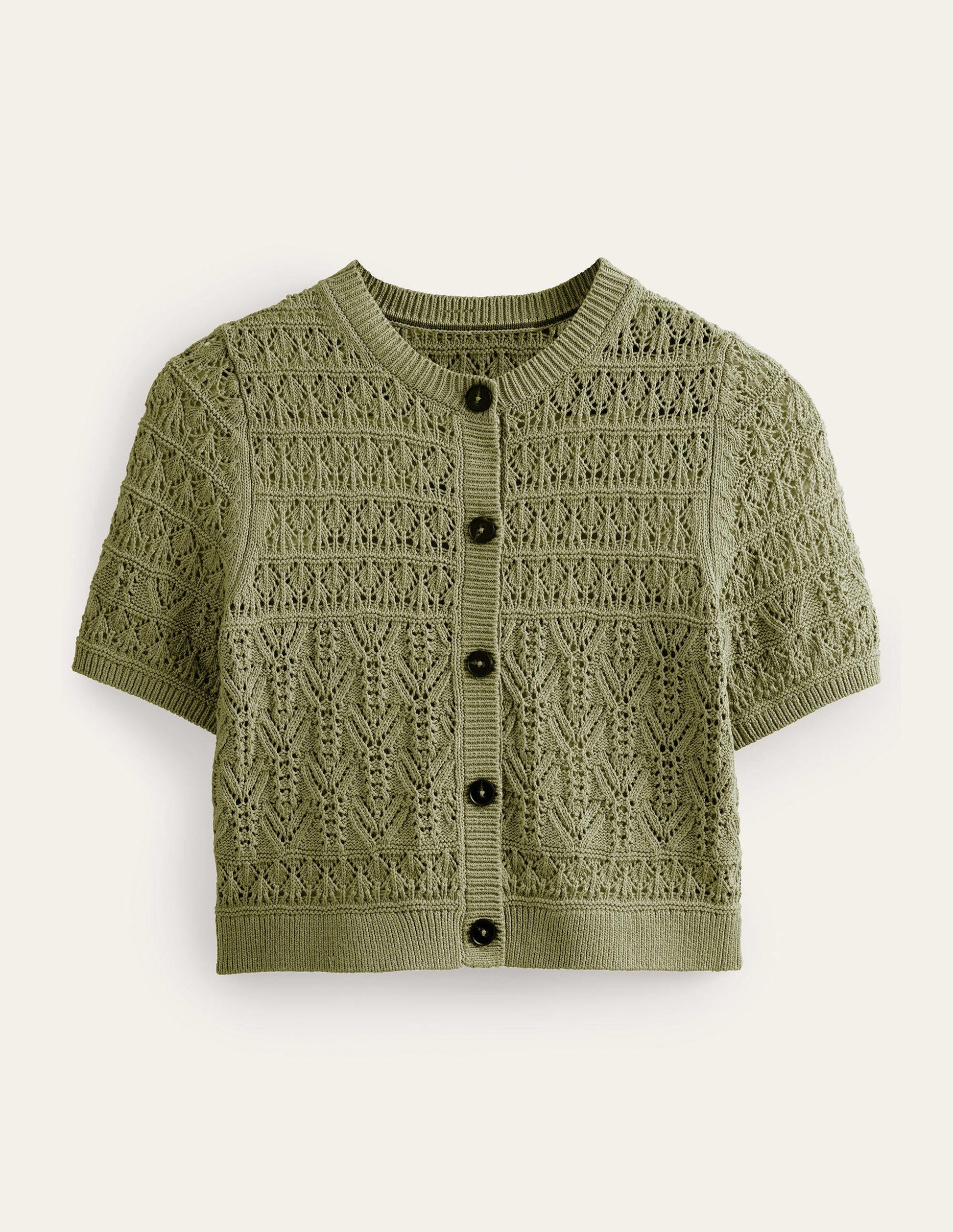 Pointelle Crew Neck Cardigan-Spruce Green-5