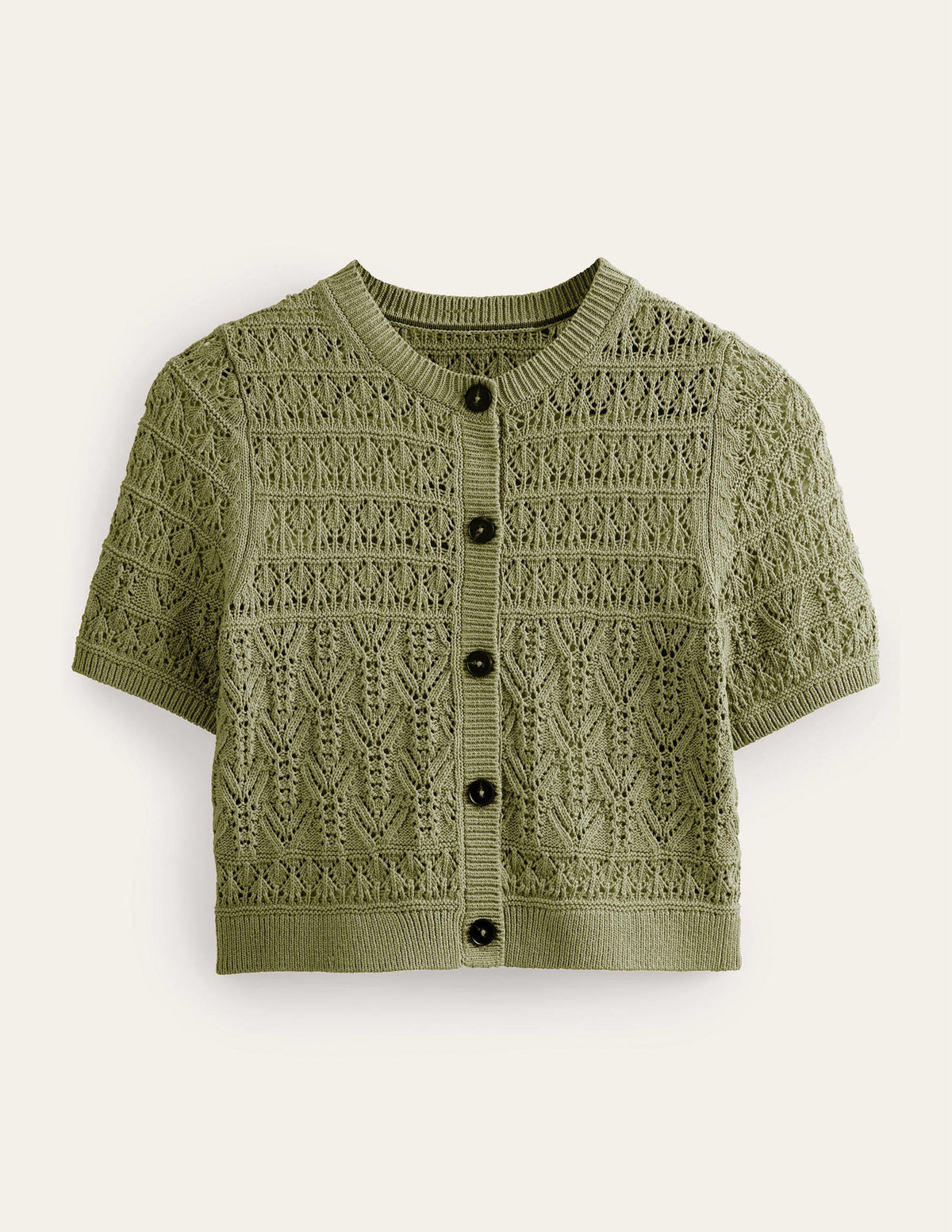 Pointelle Crew Neck Cardigan-Spruce Green - Image 5