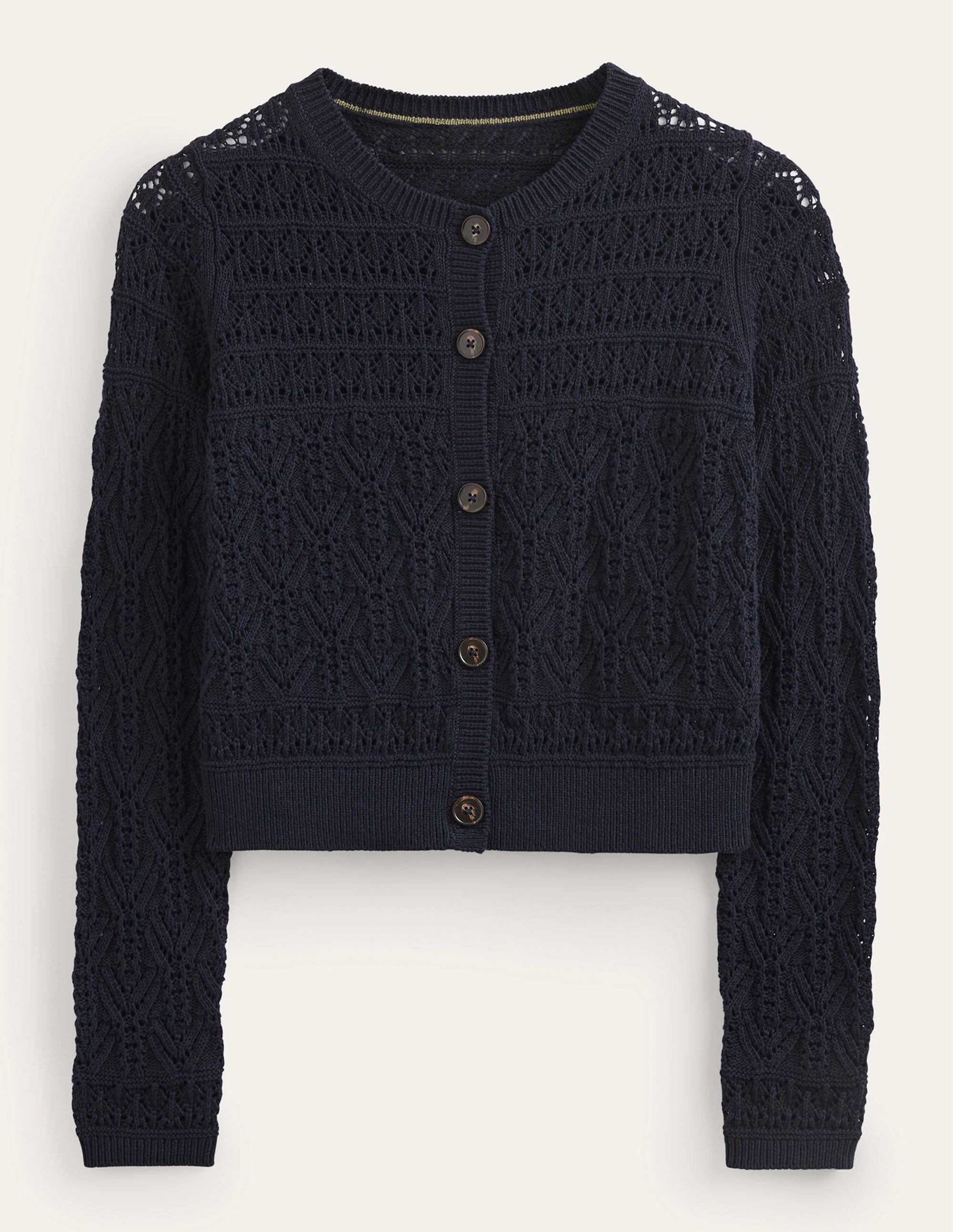 Pointelle Cotton Cardigan-Navy - Image 5