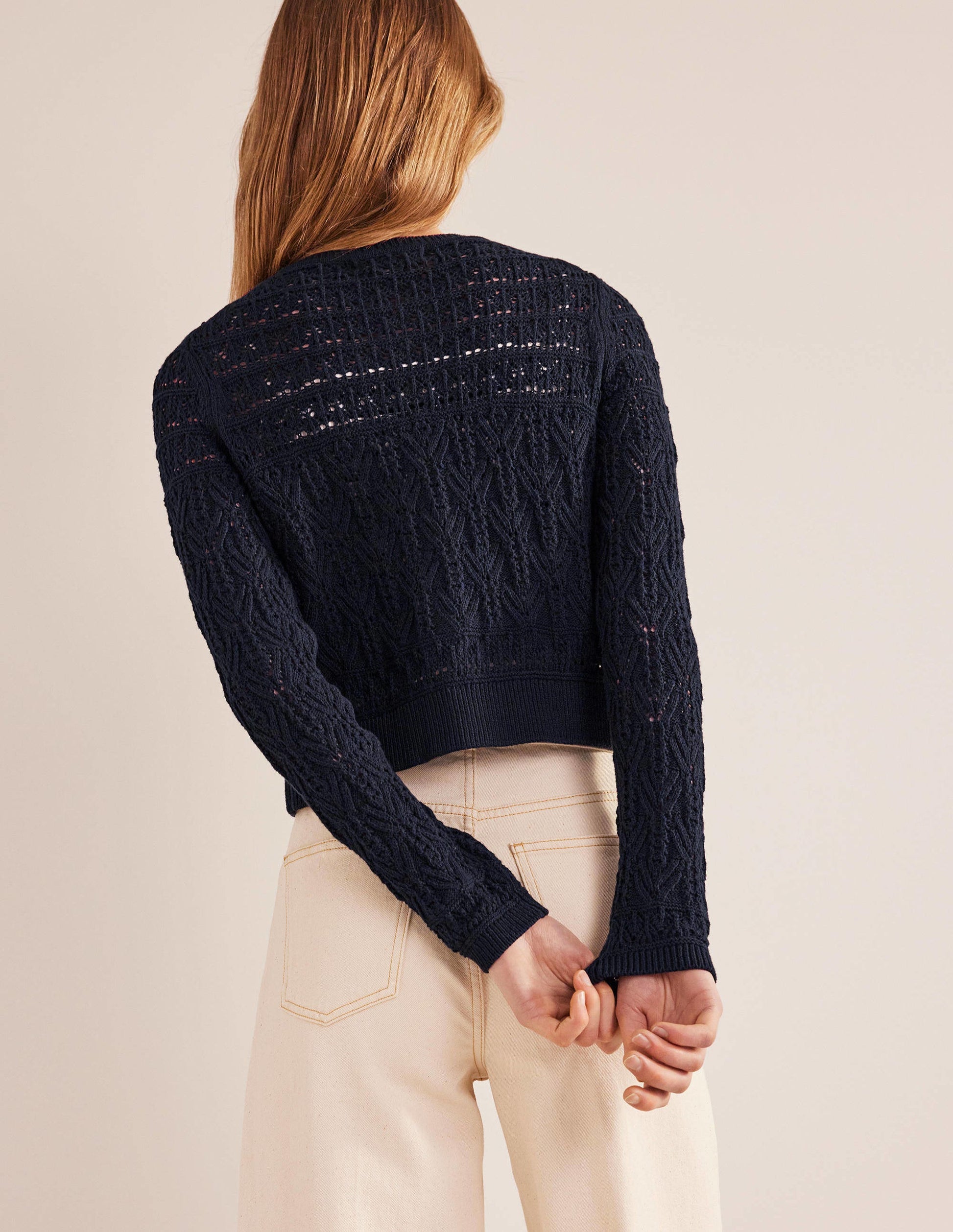 Pointelle Cotton Cardigan-Navy-3