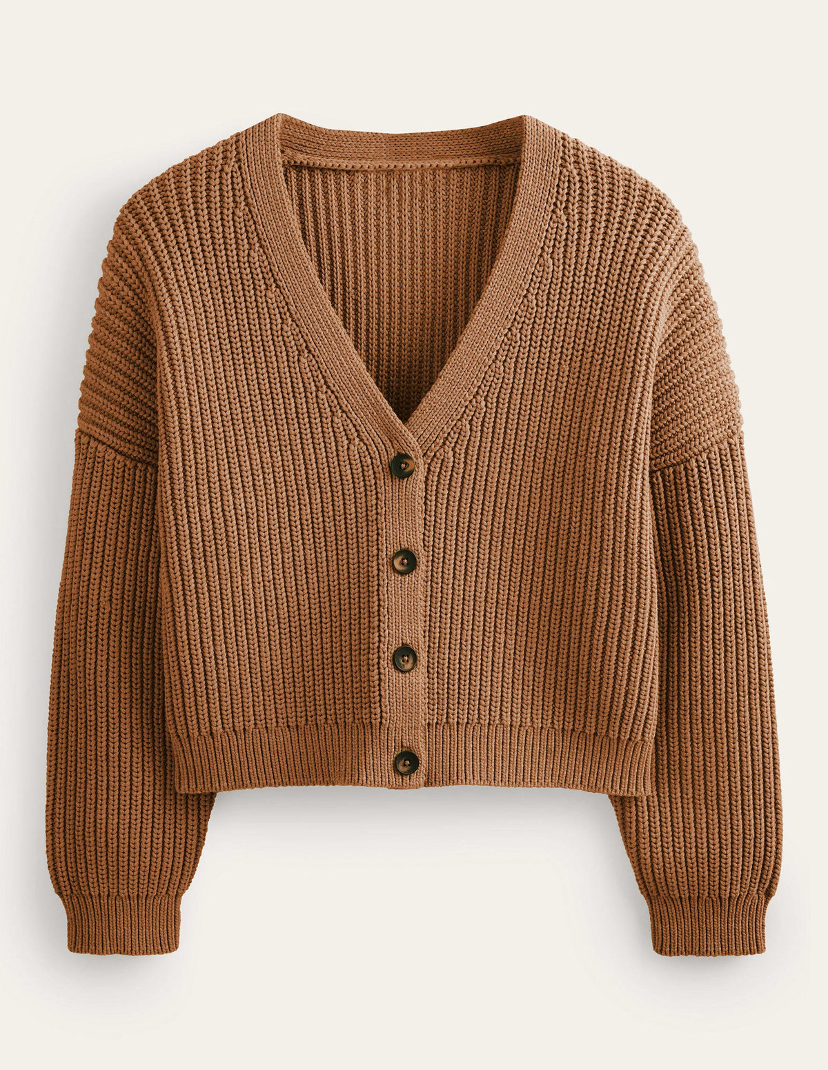 Oversized Ribbed Cardigan-Camel Melange-5