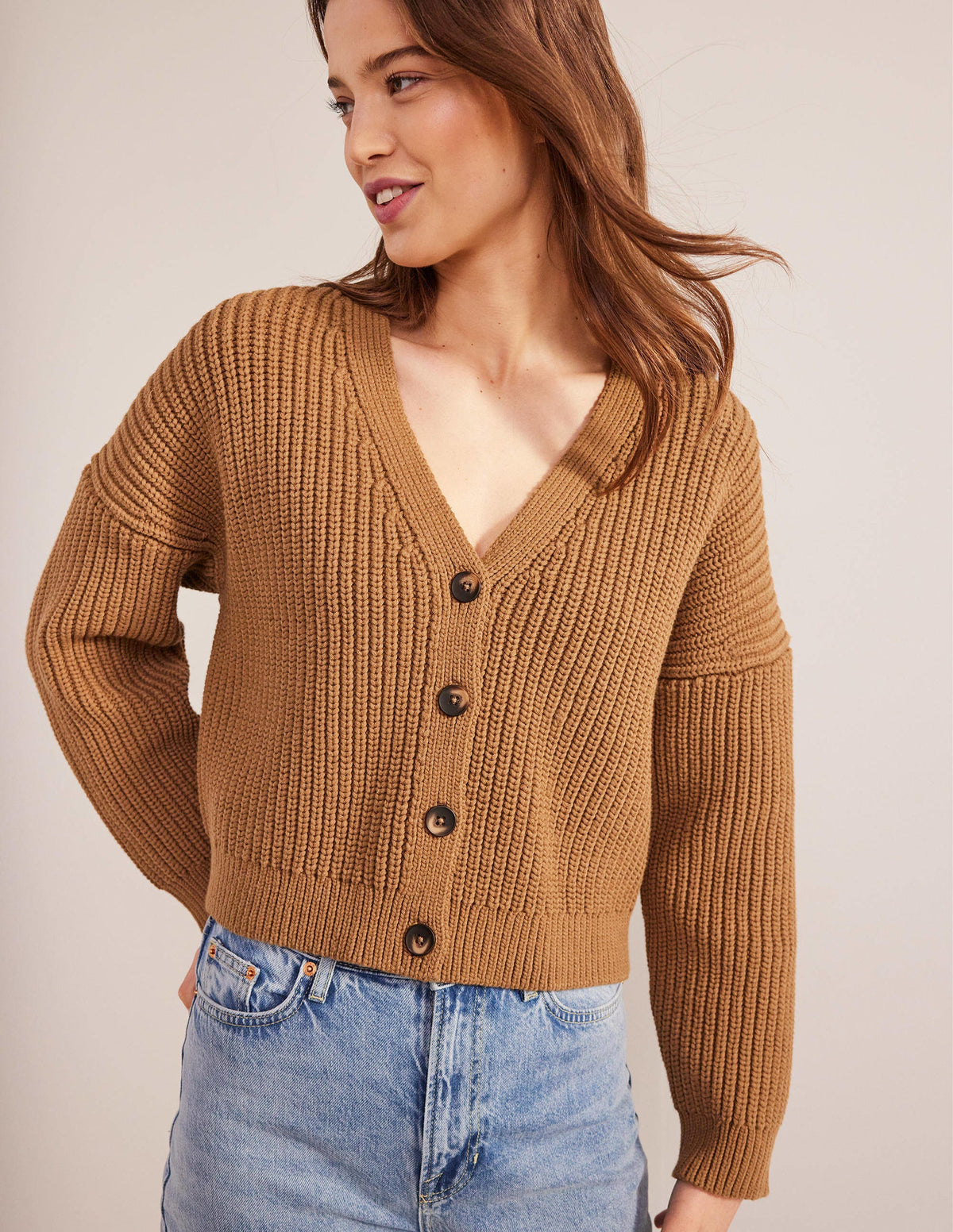 Oversized Ribbed Cardigan-Camel Melange - Image 1