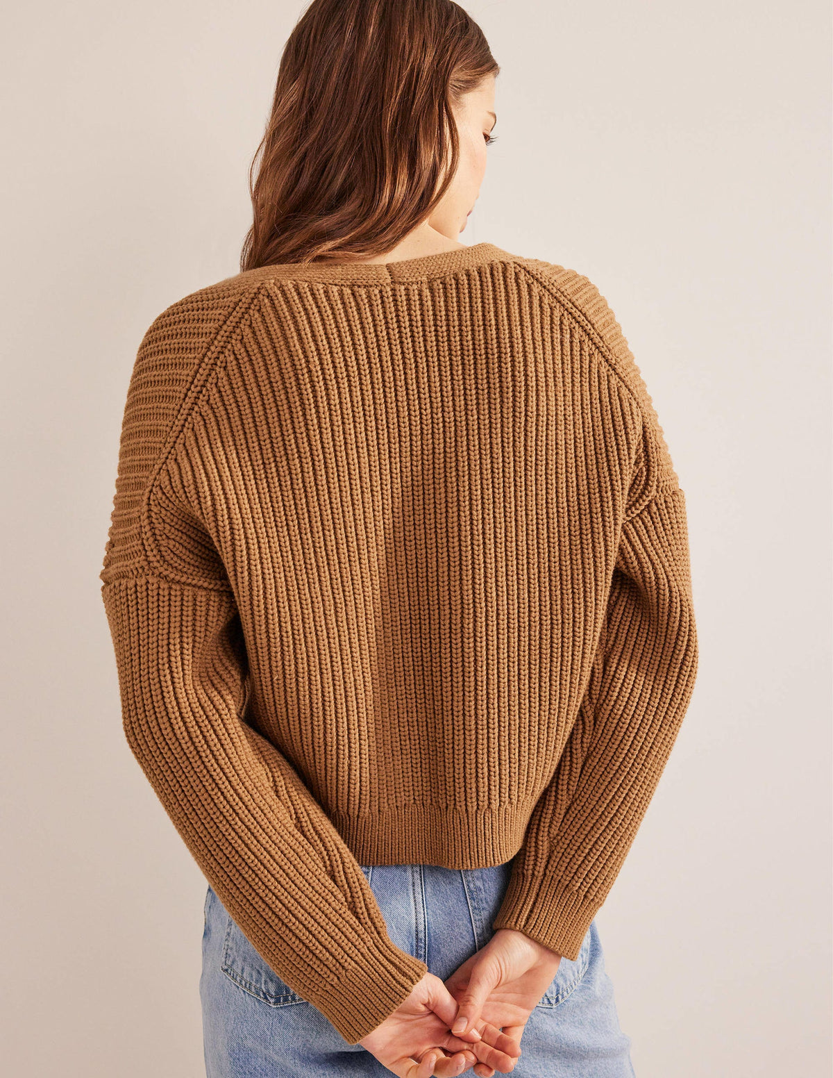 Oversized Ribbed Cardigan-Camel Melange - Image 3