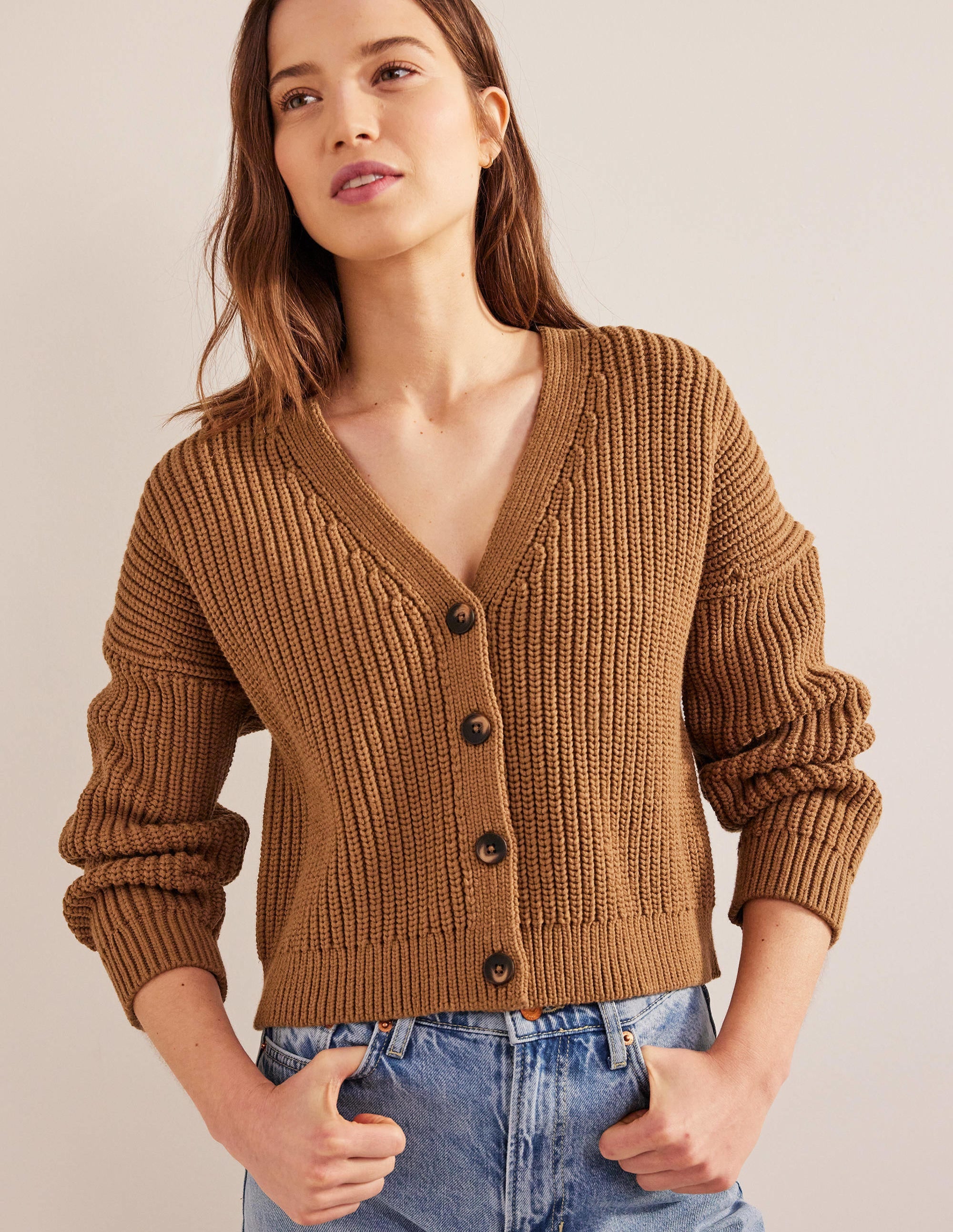 Oversized Ribbed Cardigan-Camel Melange - Image 4