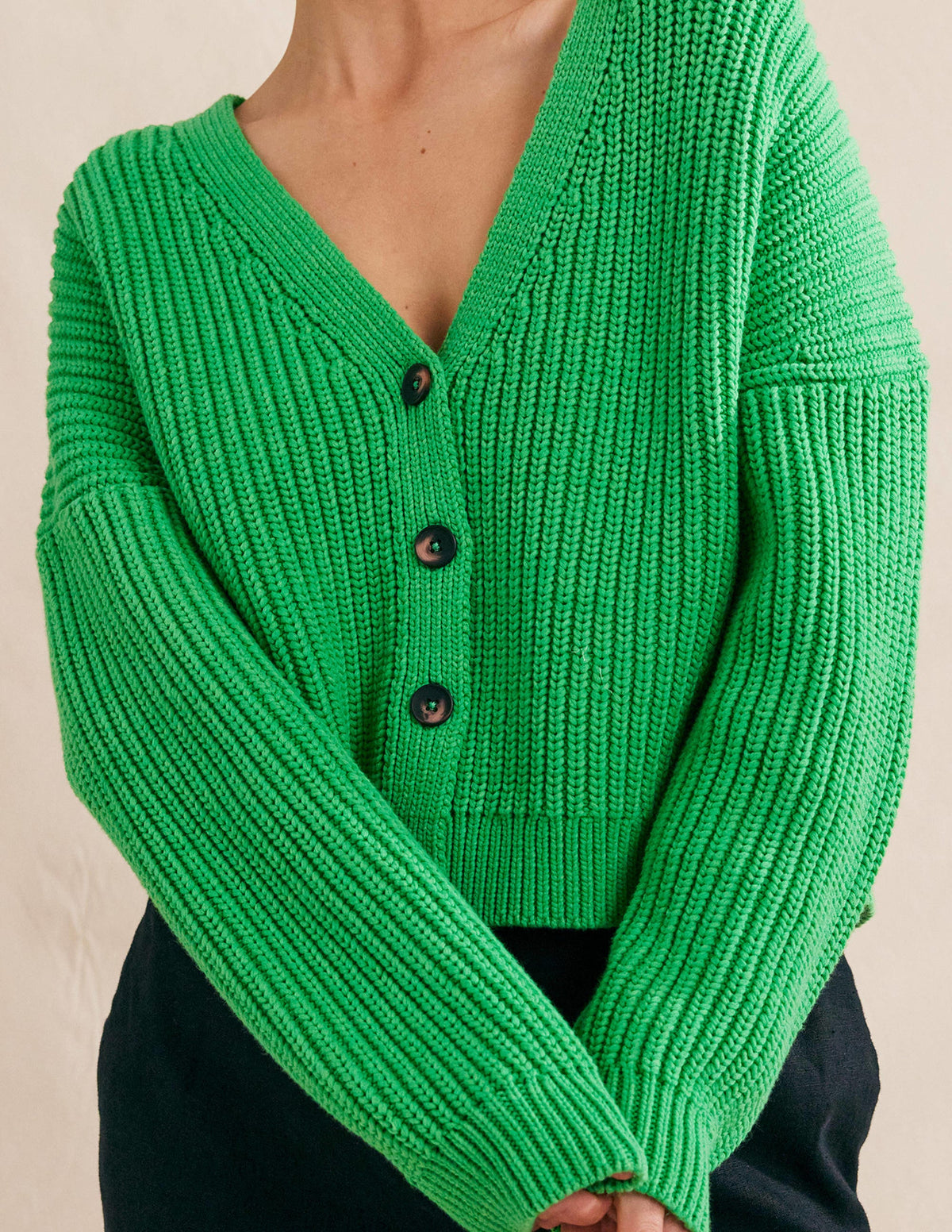 Oversized Ribbed Cardigan-Bright Green-2