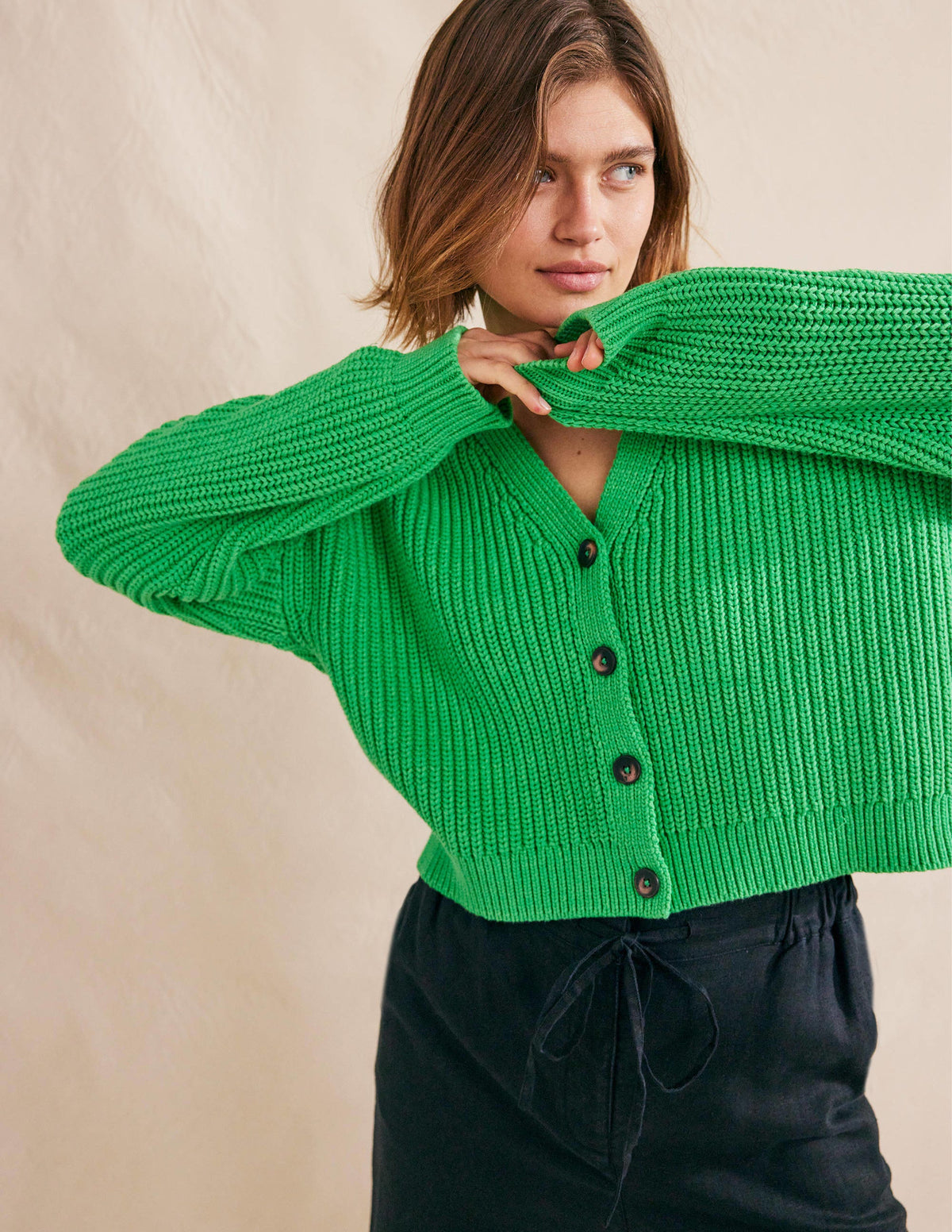 Oversized Ribbed Cardigan-Bright Green-4
