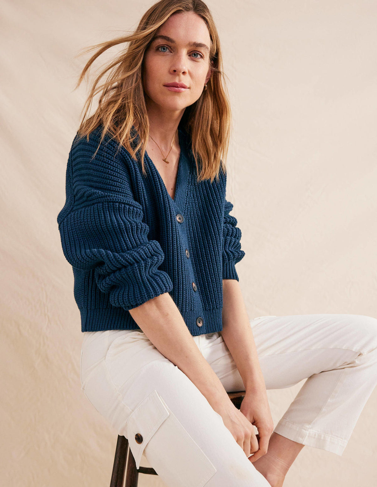 Oversized Ribbed Cardigan-Navy-1