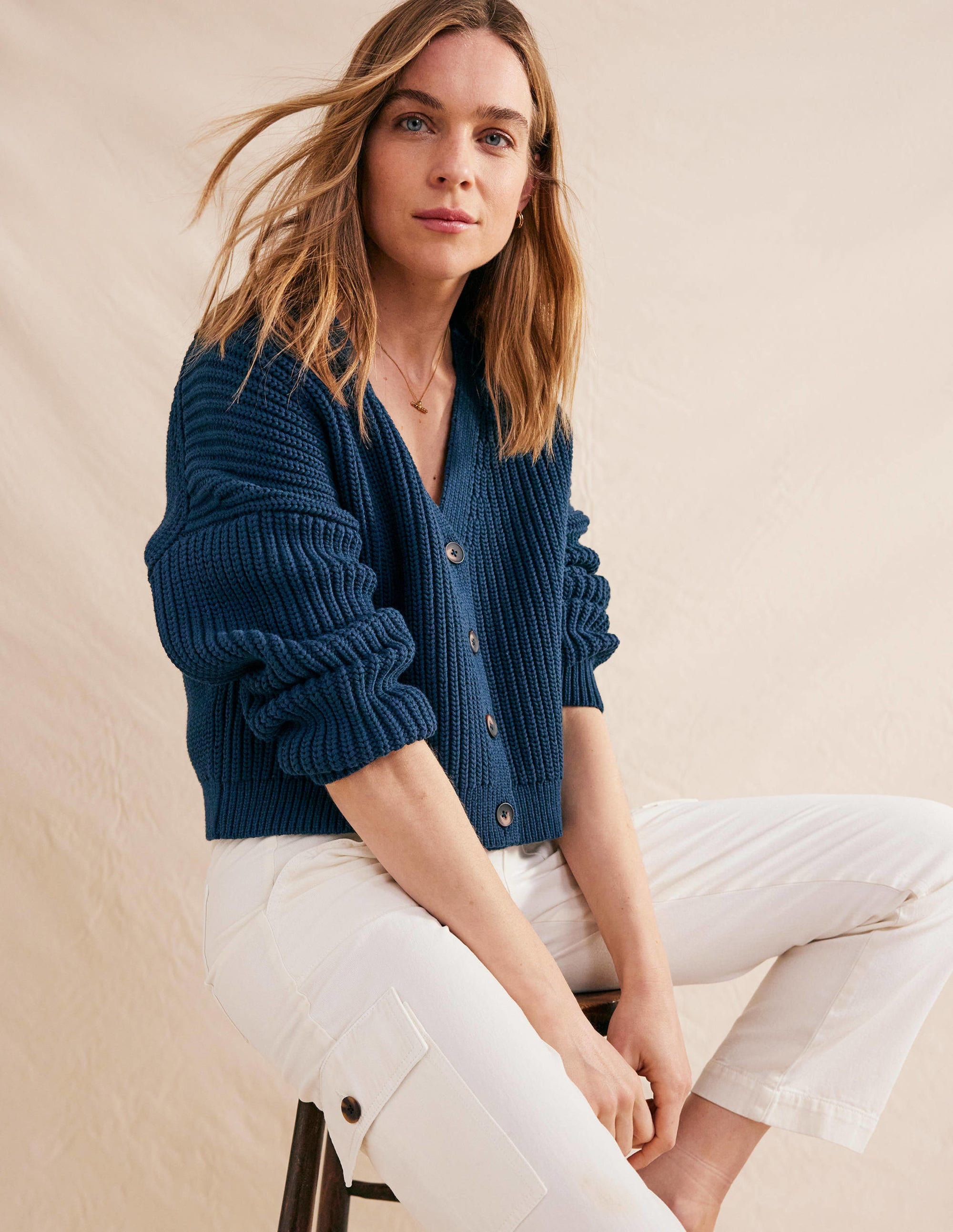 Oversized Ribbed Cardigan-Navy - Image 1