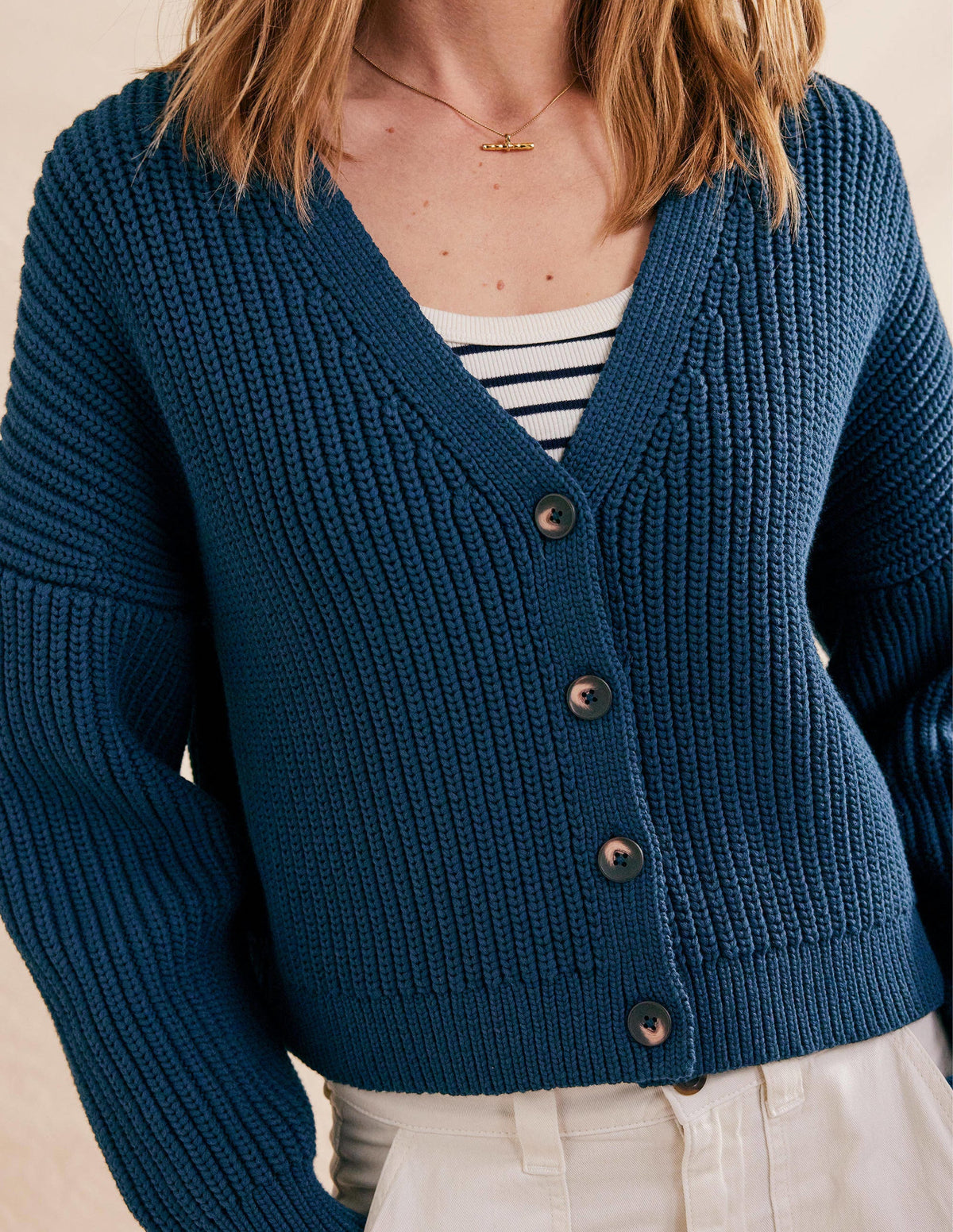 Oversized Ribbed Cardigan-Navy - Image 2