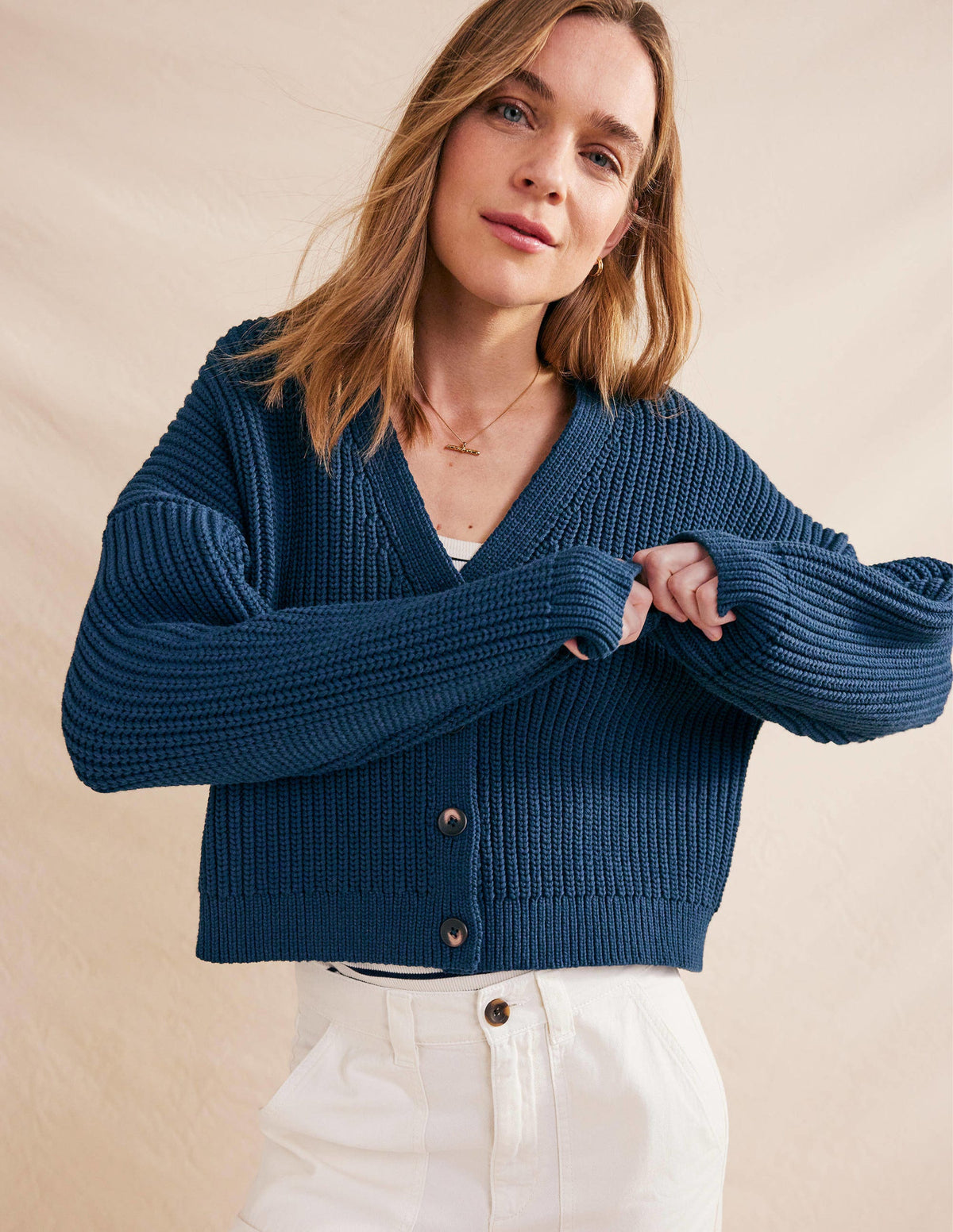Oversized Ribbed Cardigan-Navy-4