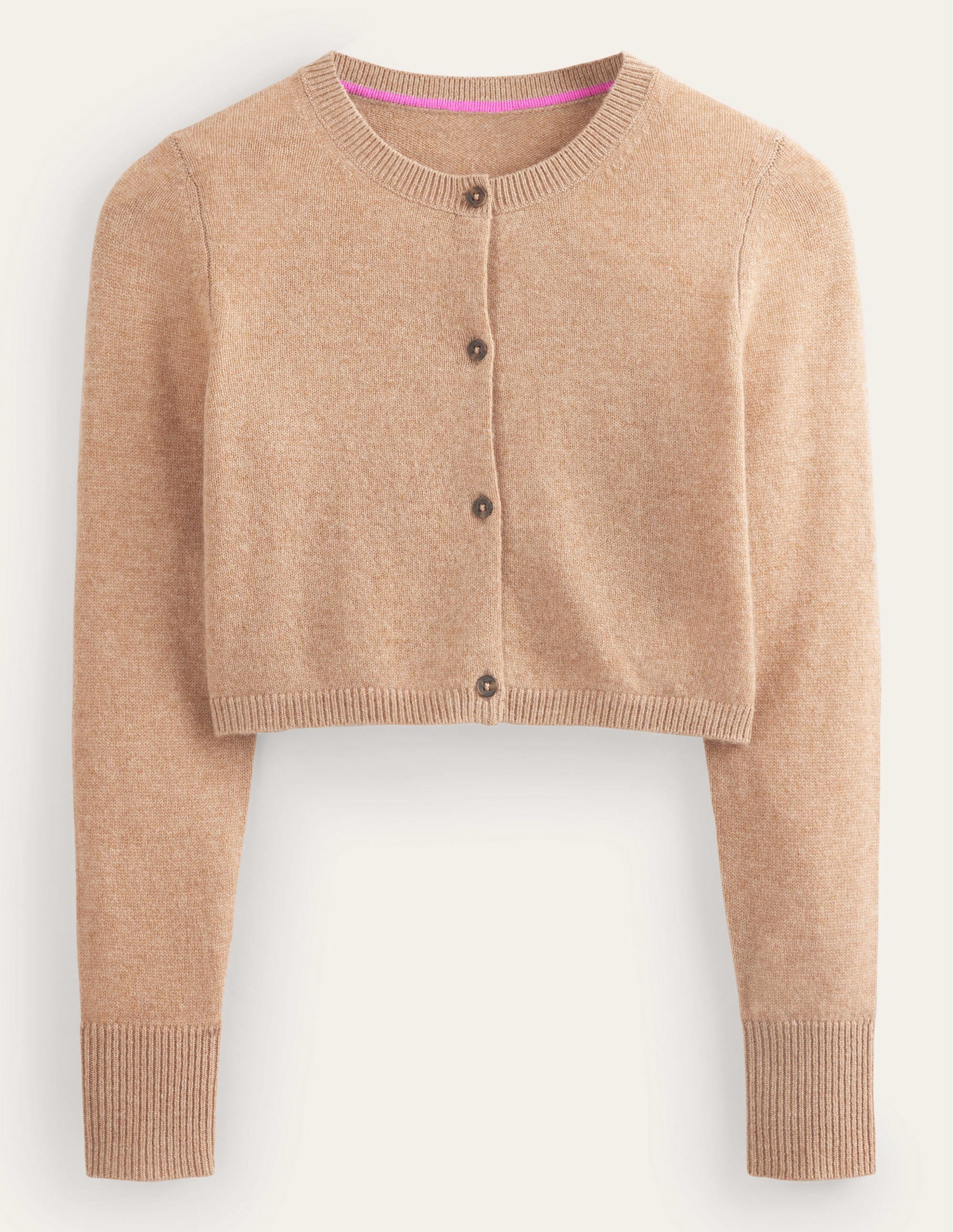 Cropped Cashmere Cardigan-Camel Melange - Image 6