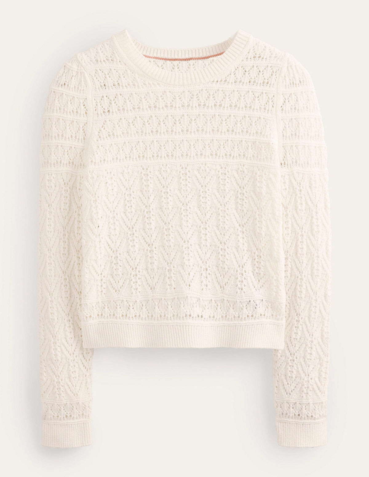 Pointelle Cotton Jumper-Warm Ivory - Image 5