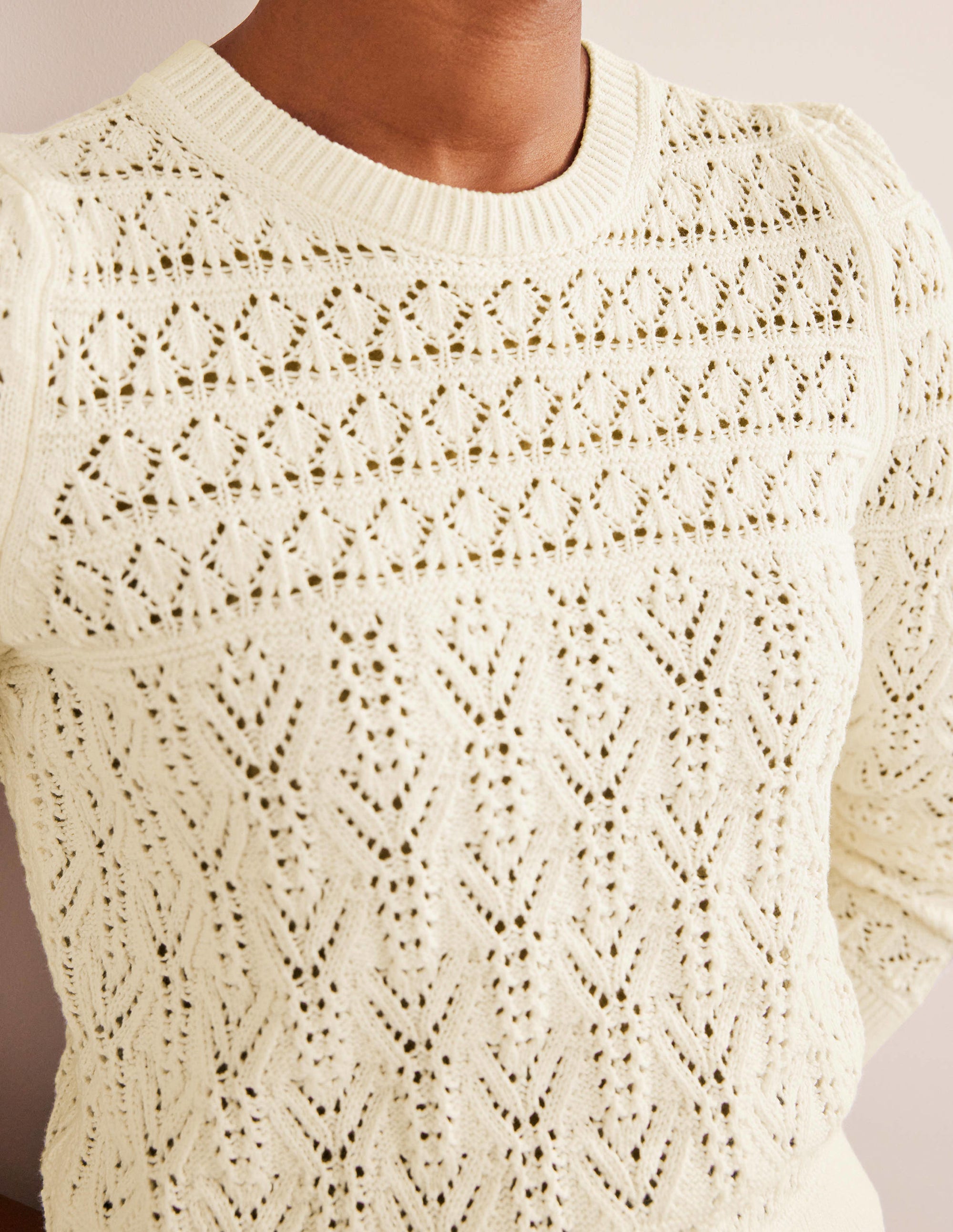 Pointelle Cotton Jumper-Warm Ivory - Image 2
