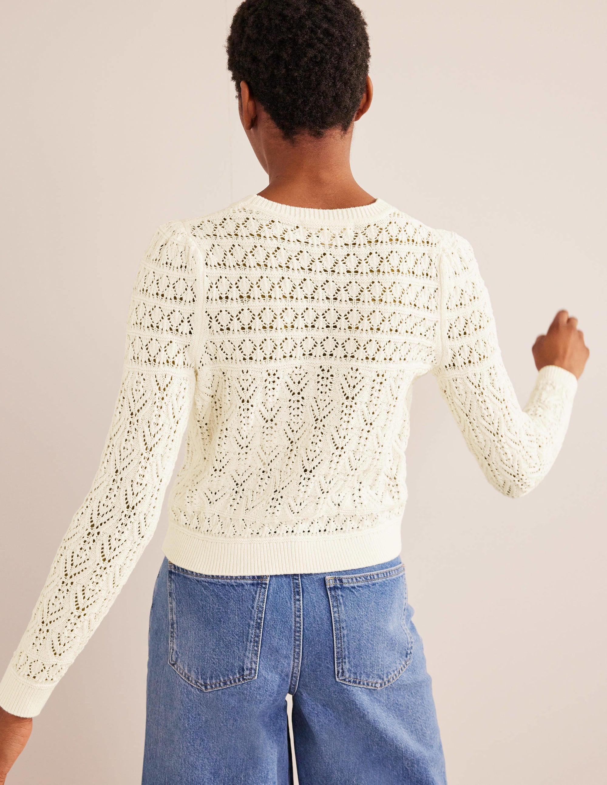 Pointelle Cotton Jumper-Warm Ivory - Image 3