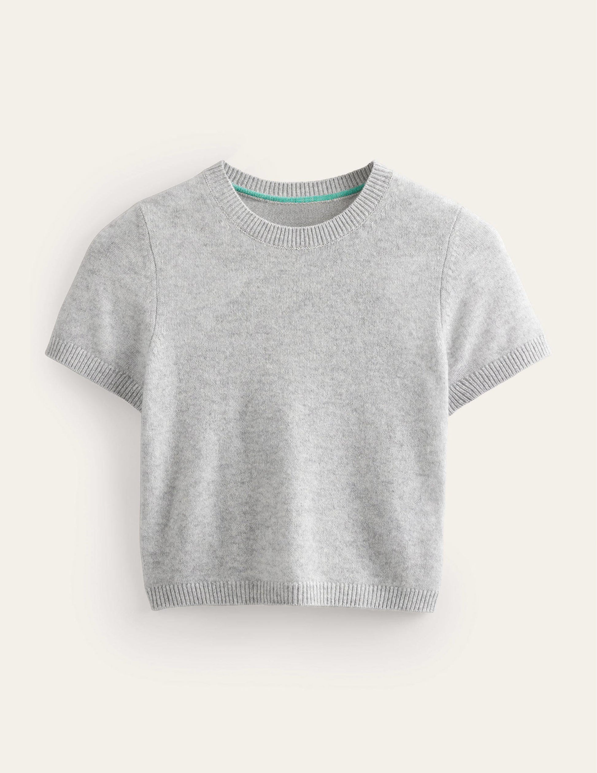 Cropped Cashmere T-Shirt-Pale Grey Melange-5