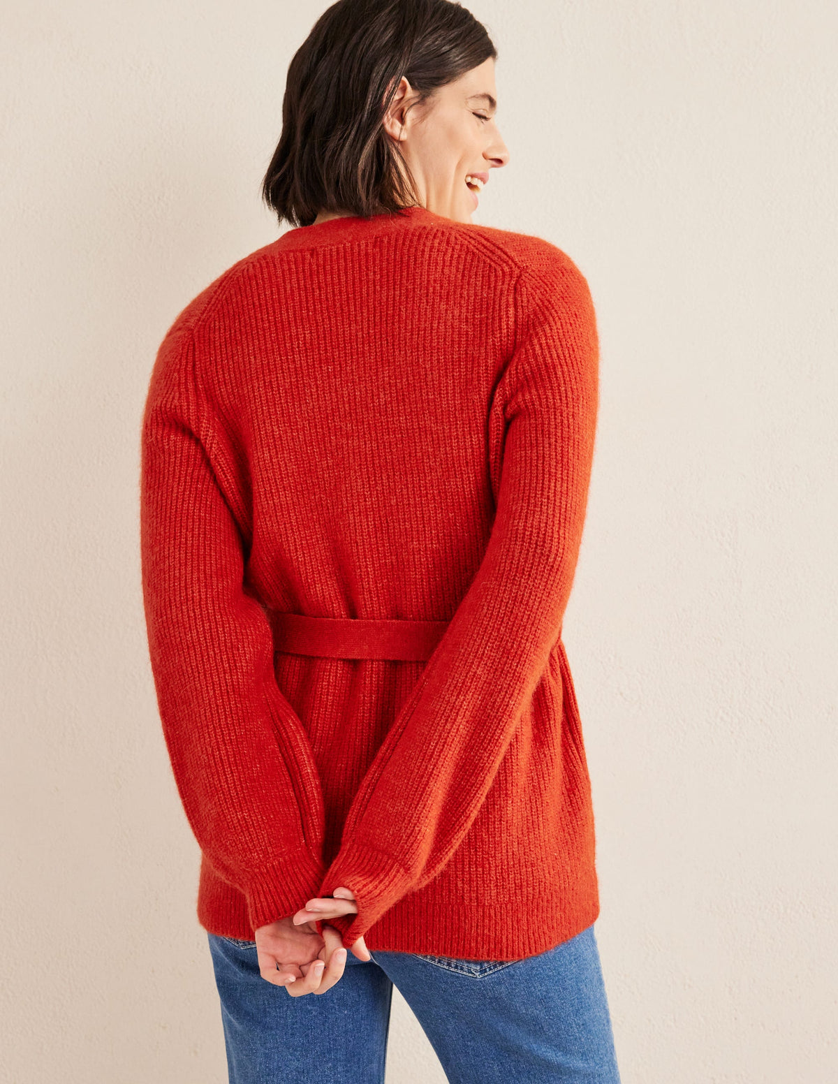 Fluffy Belted Cardigan-Tomato - Image 3