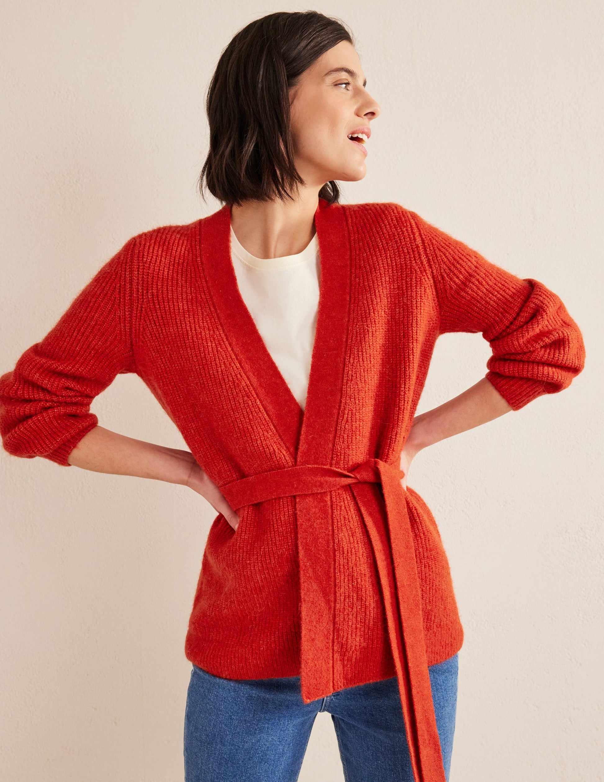 Fluffy Belted Cardigan-Tomato-4
