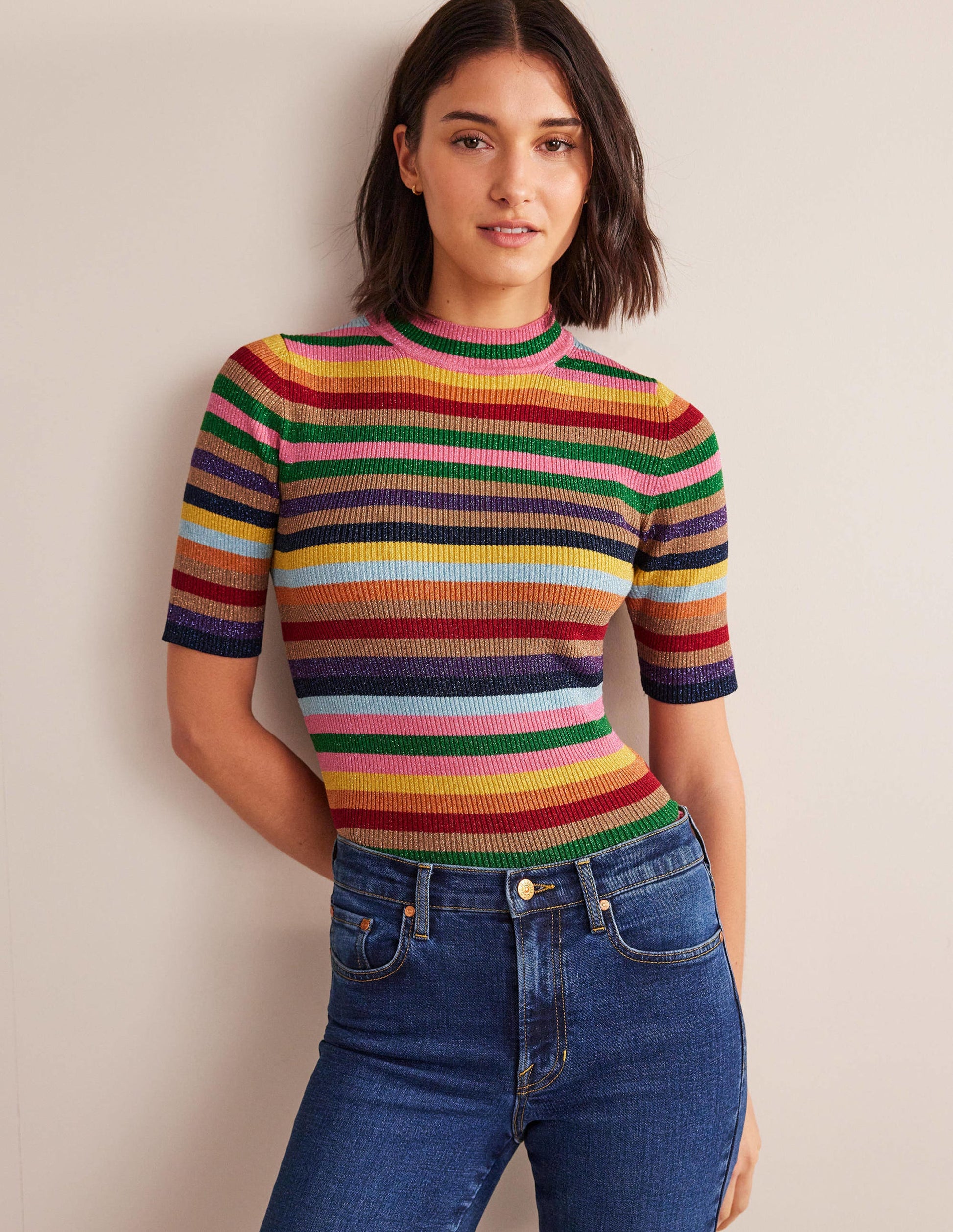 Sparkle High Neck Top-Sparkle Multi Stripe-1