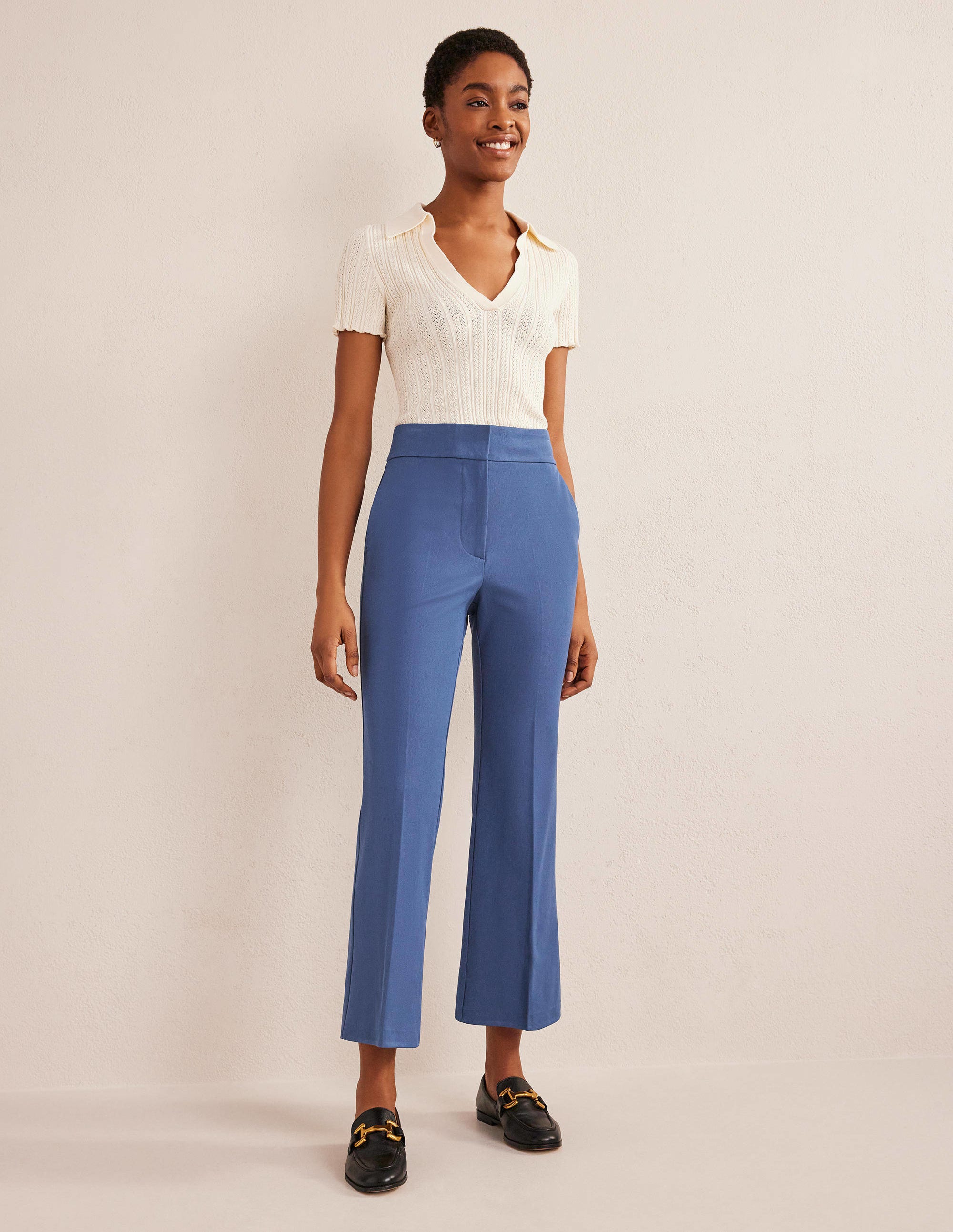 Bi-Stretch Crop Flare Trousers-True Blue - Image 1