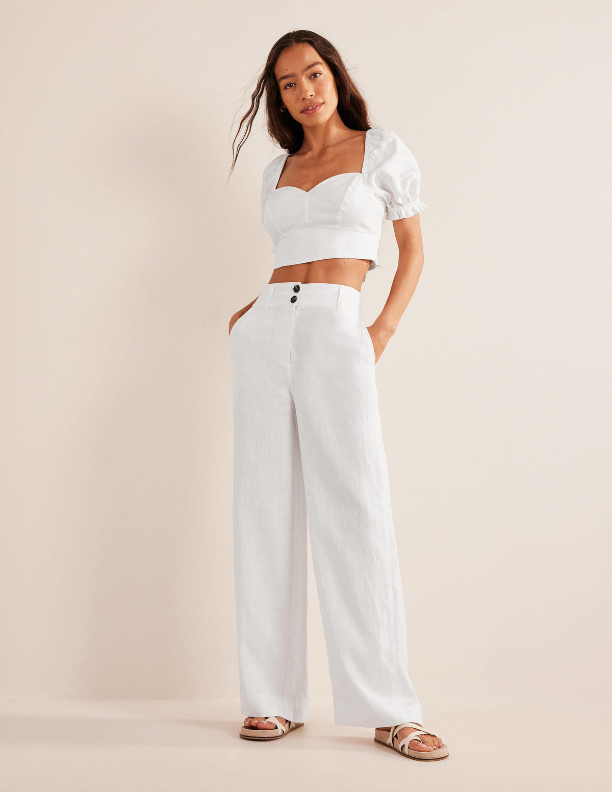 Highbury Linen Trousers-White-1