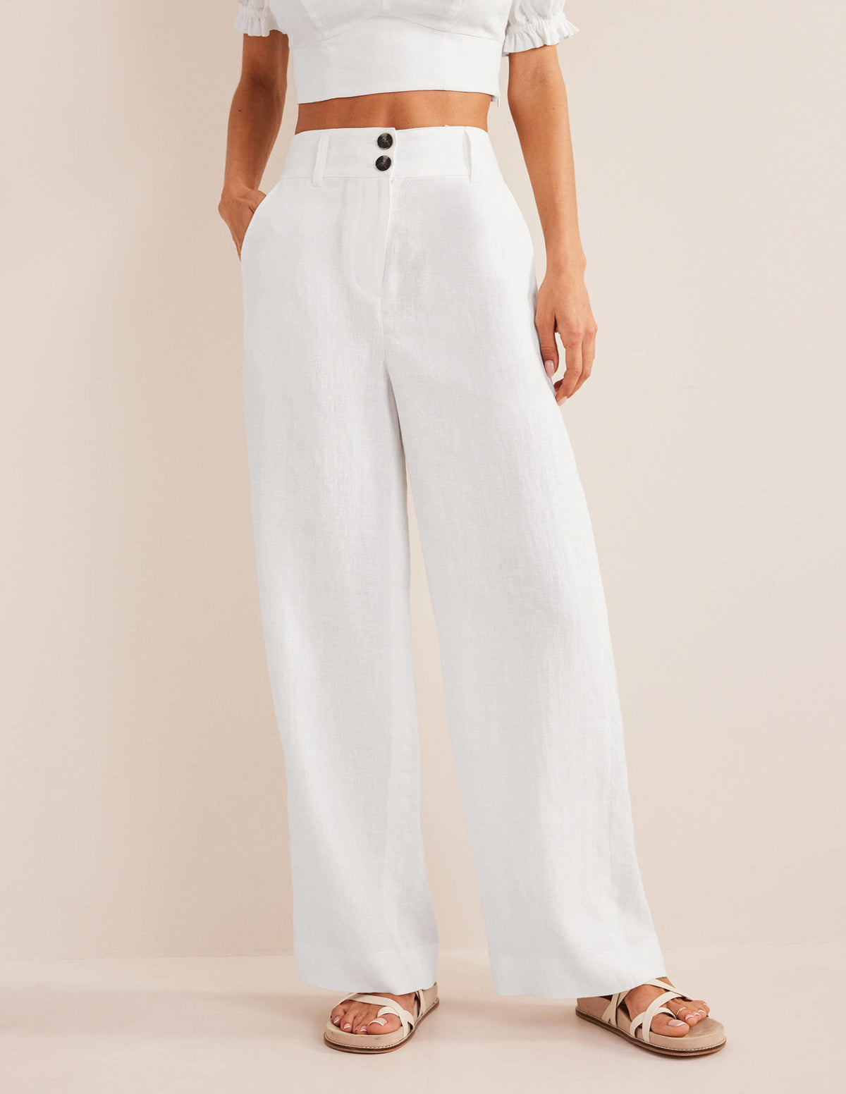 Highbury Linen Trousers-White-4