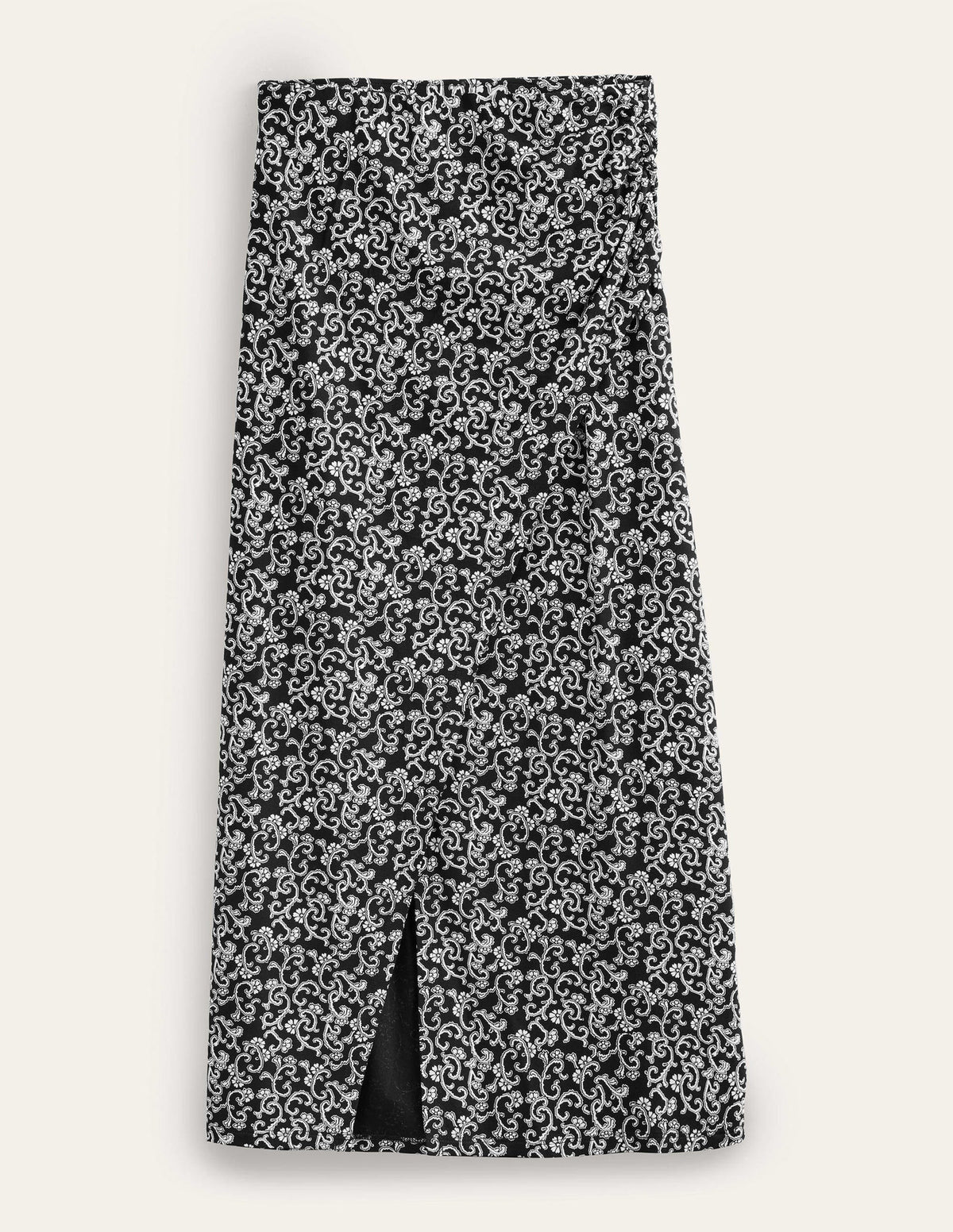 Side Split Jersey Midi Skirt-Black, Abstract Vine - Image 7