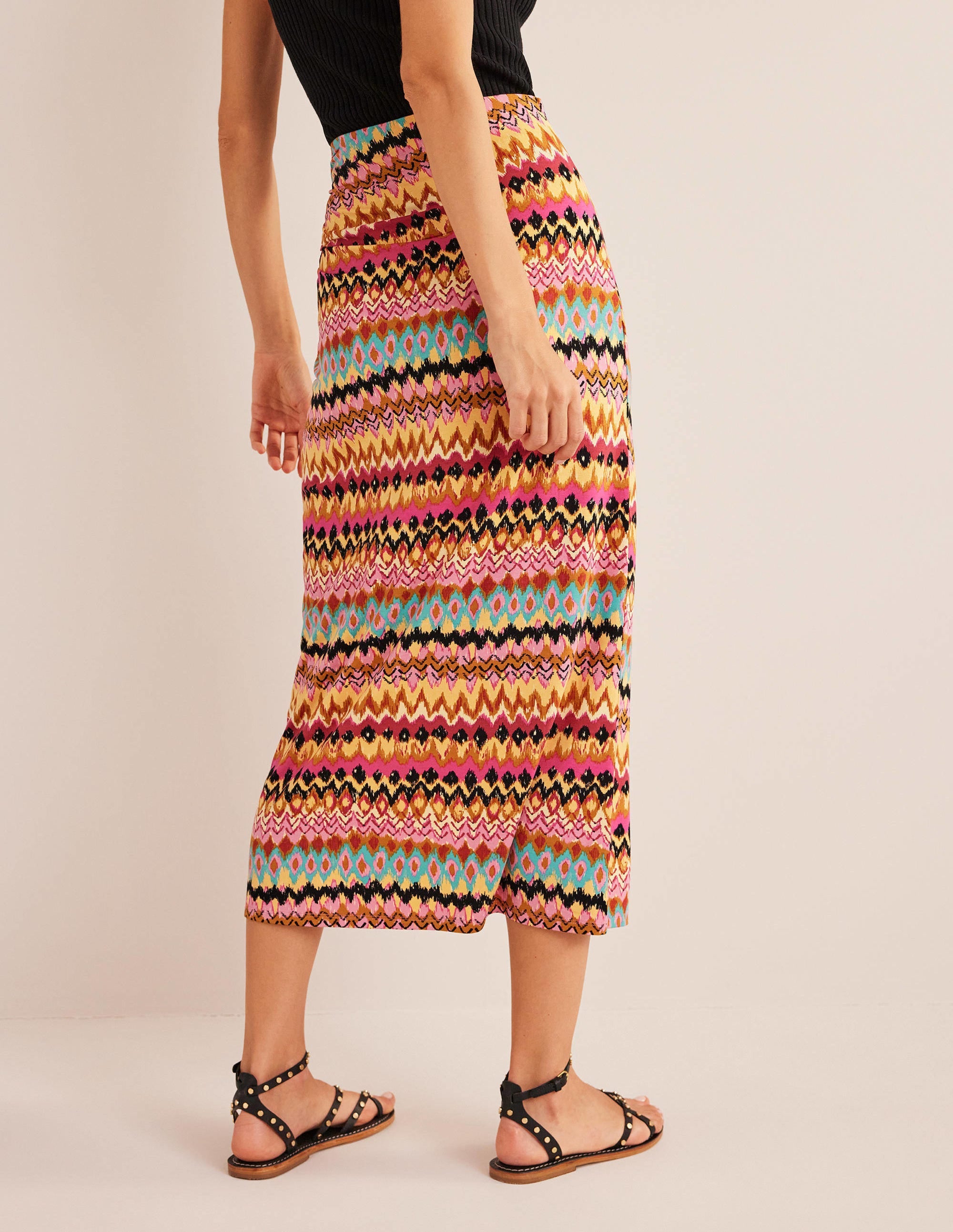 Side Split Jersey Midi Skirt-Multi, Textured Ikat - Image 3