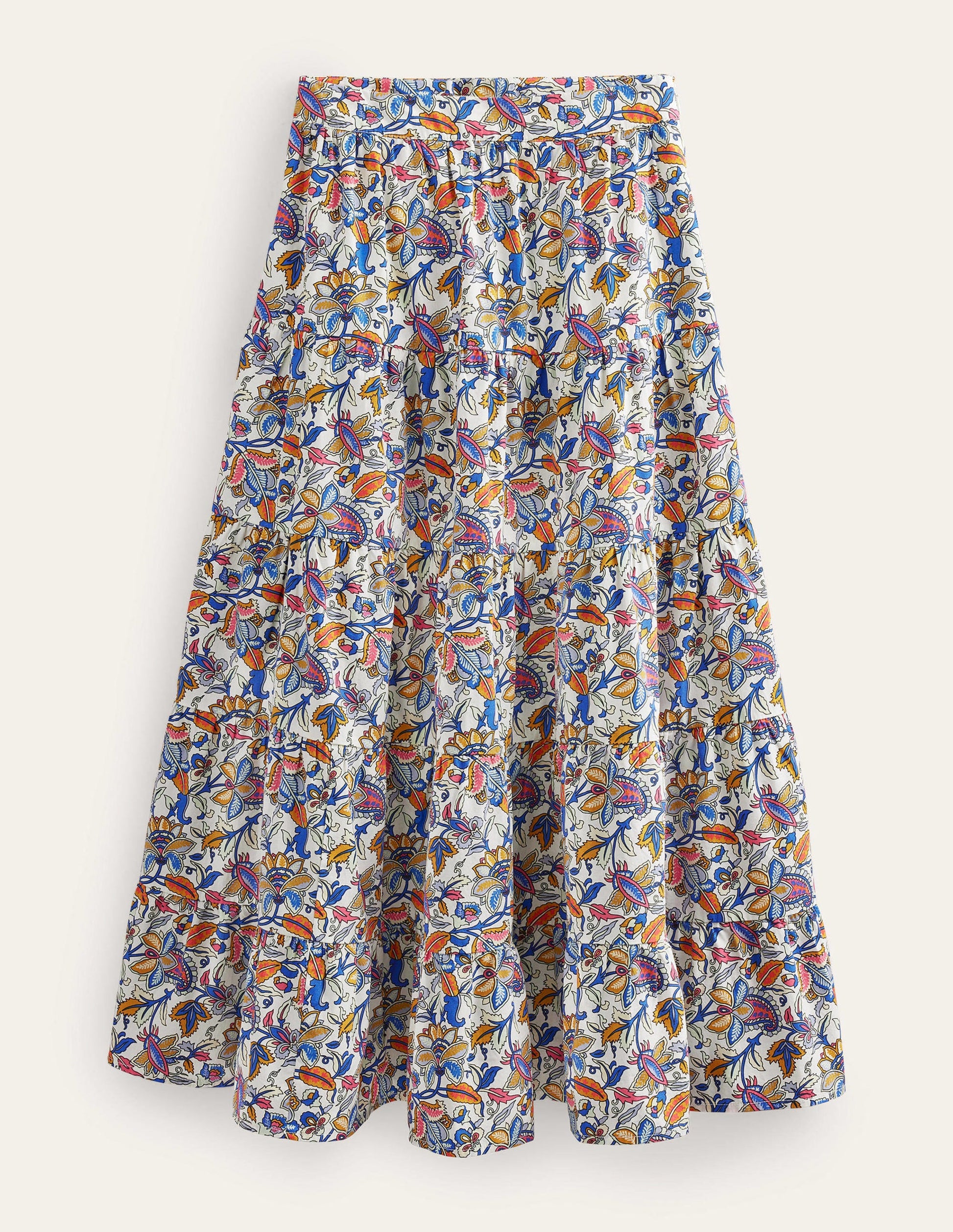 Tiered Poplin Midi Skirt-Nebulas Blue, Paisley Vine-5