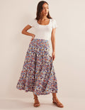 Tiered Poplin Midi Skirt-Nebulas Blue, Paisley Vine