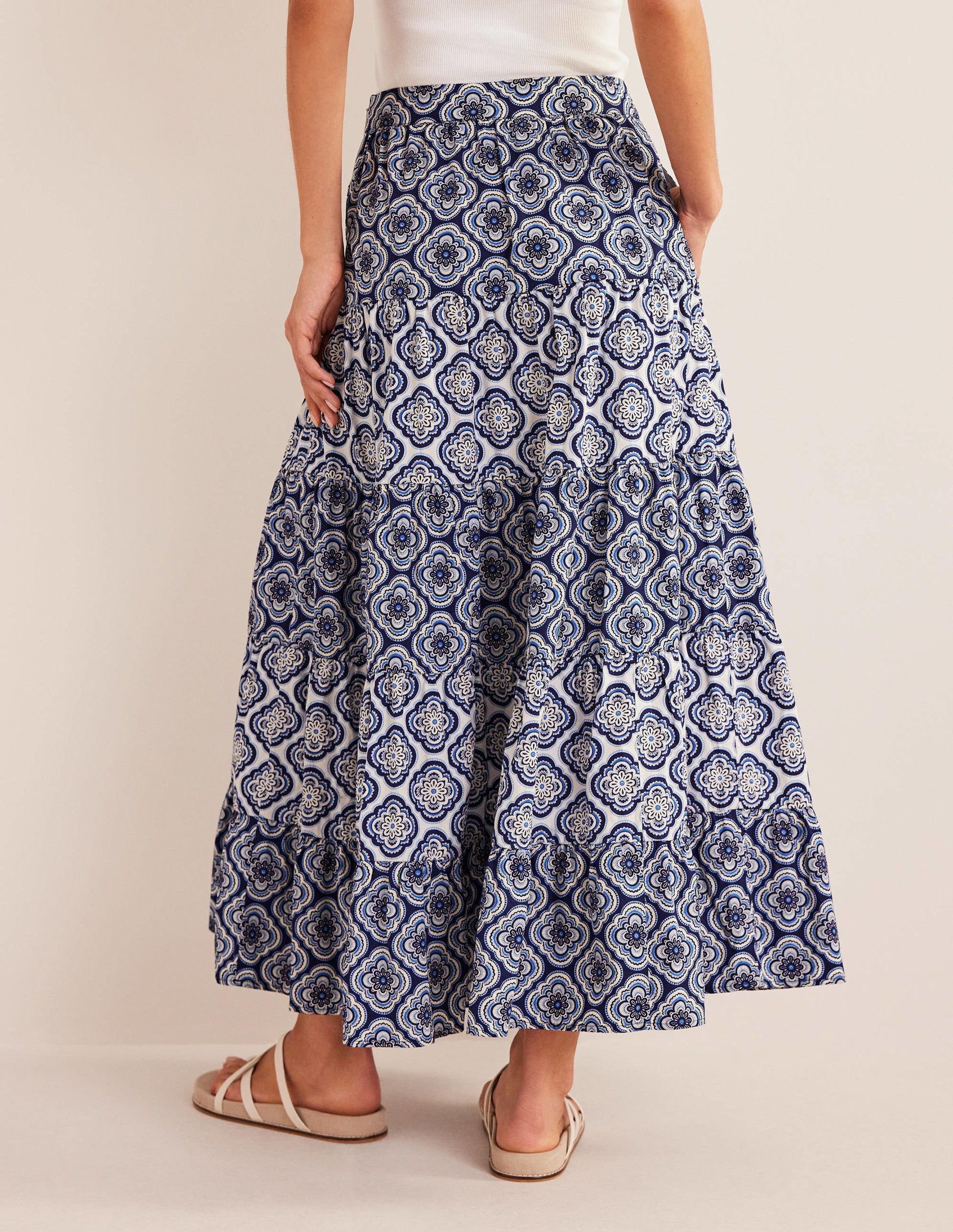 Tiered Poplin Midi Skirt-Heavenly Blue, Botanic Blush-3