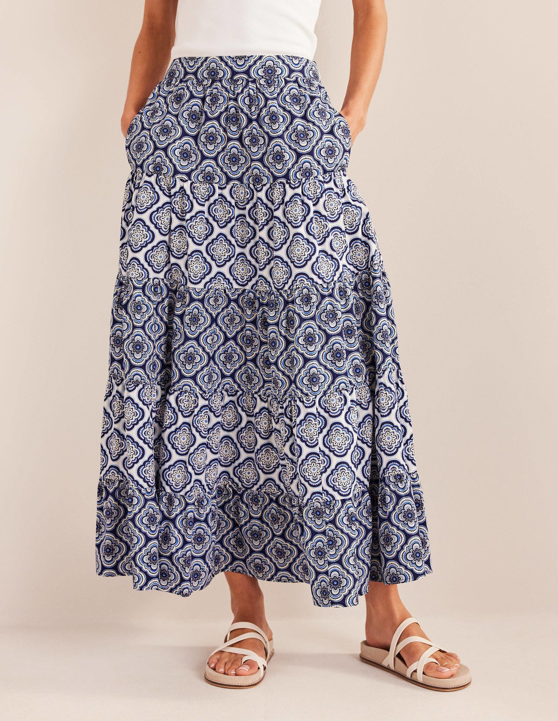 Tiered Poplin Midi Skirt-Heavenly Blue, Botanic Blush-4