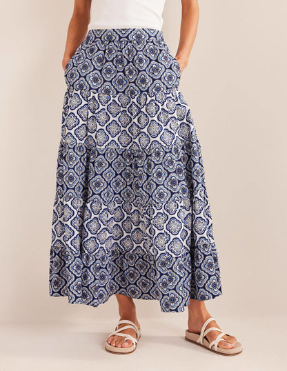 Tiered Poplin Midi Skirt-Heavenly Blue, Botanic Blush-4