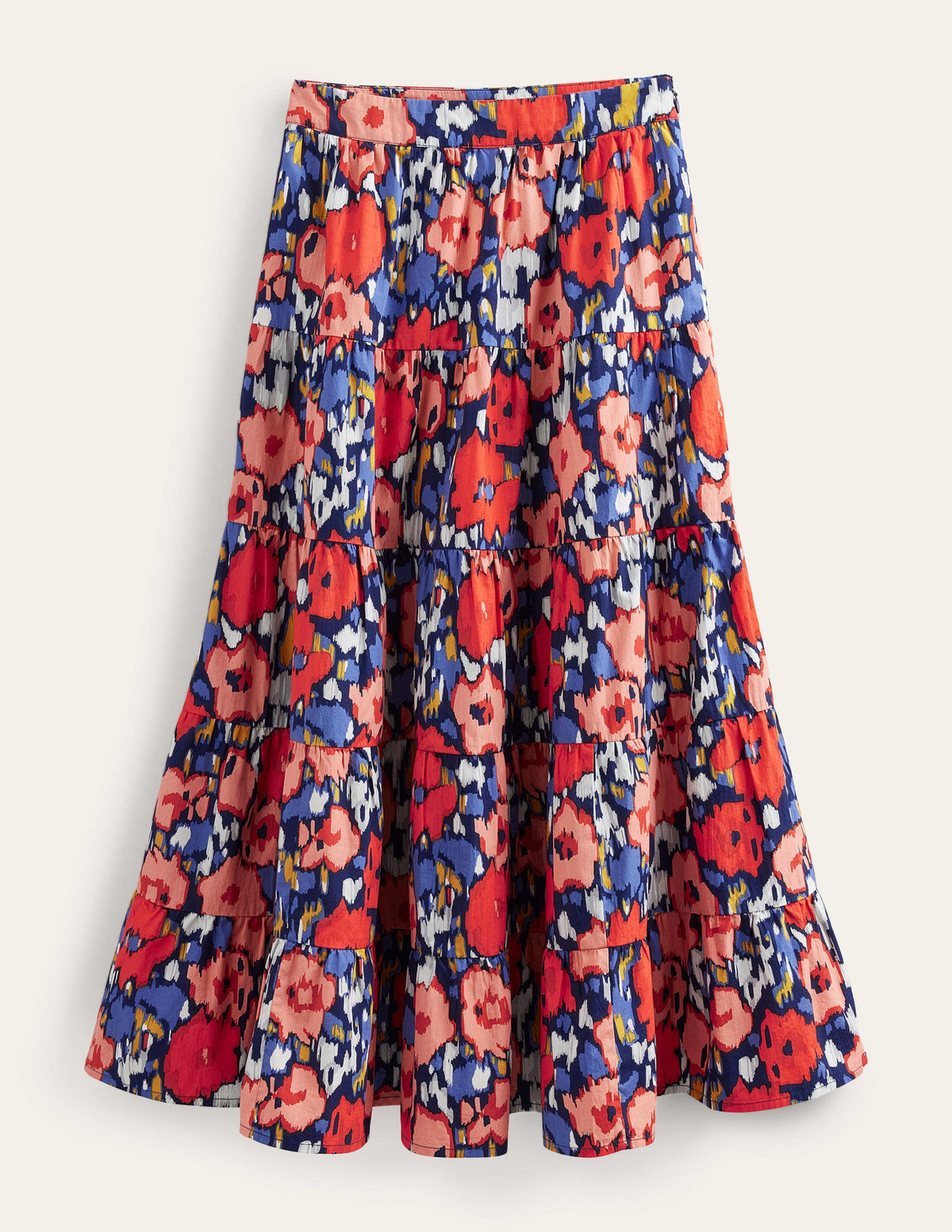 Tiered Poplin Midi Skirt-Navy, Abstract Poppy Large-10