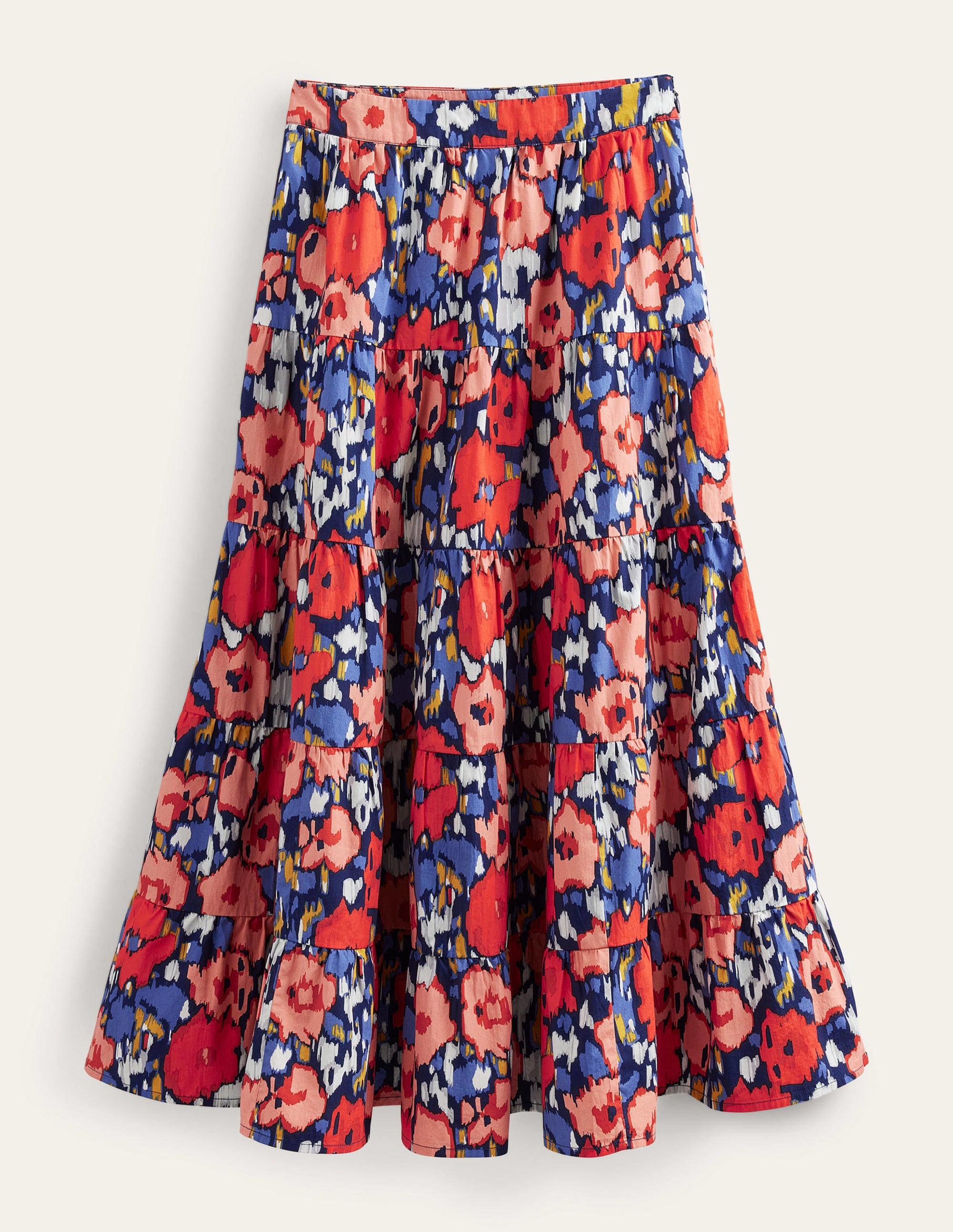 Tiered Poplin Midi Skirt-Navy, Abstract Poppy Large - Image 10