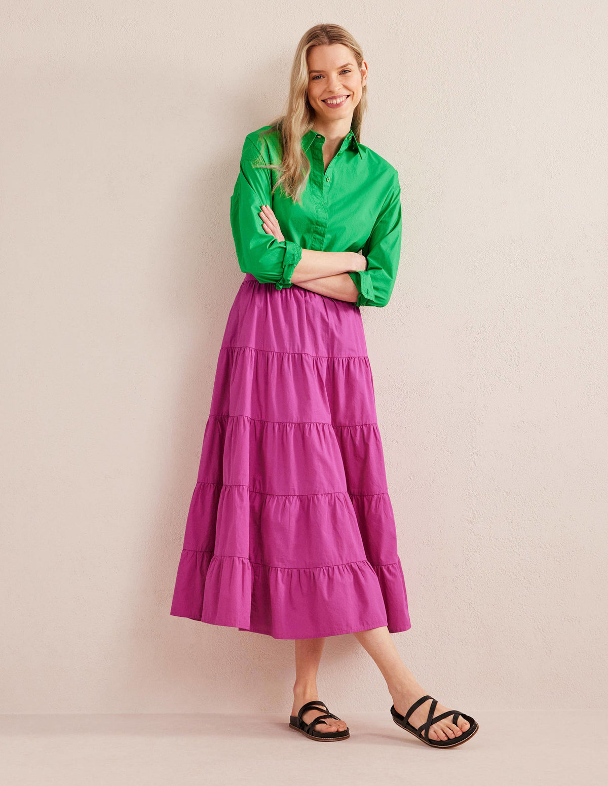 Tiered Poplin Midi Skirt-Rose Violet - Image 1