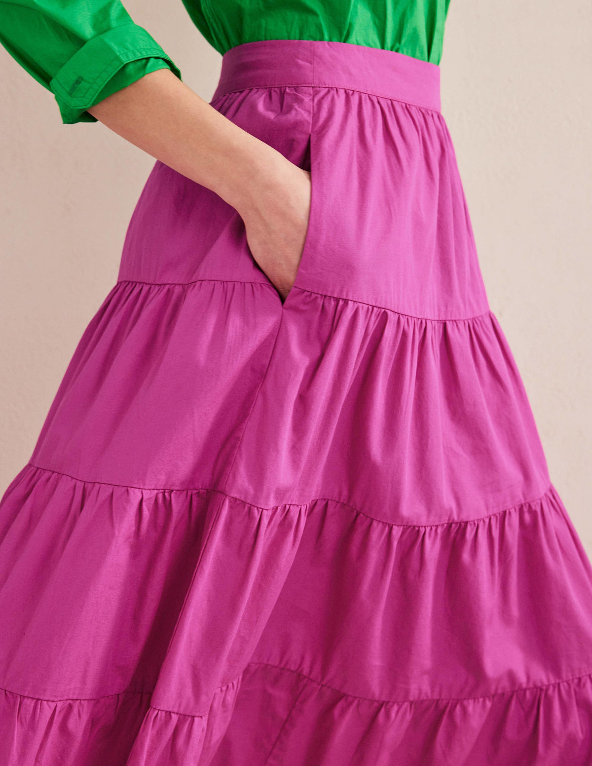 Tiered Poplin Midi Skirt-Rose Violet - Image 2