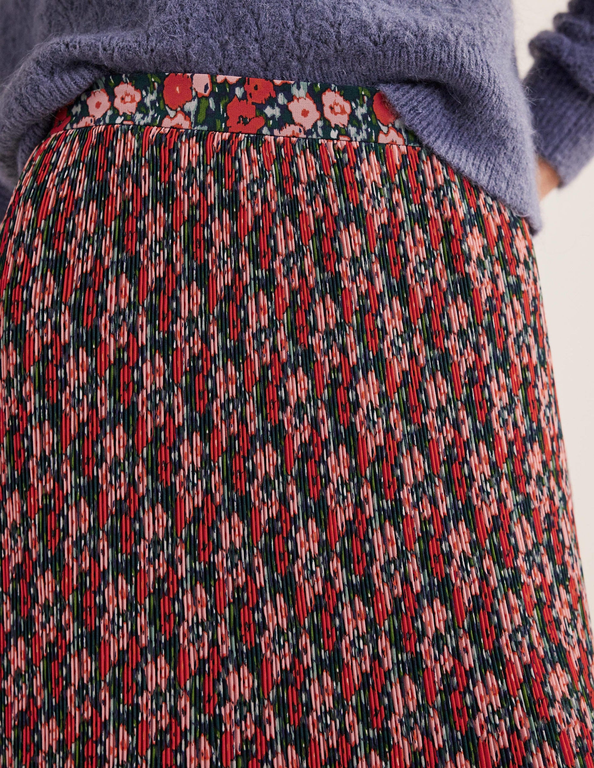 Knee Length Plisse Skirt-Multi, Abstract Poppy Small-2
