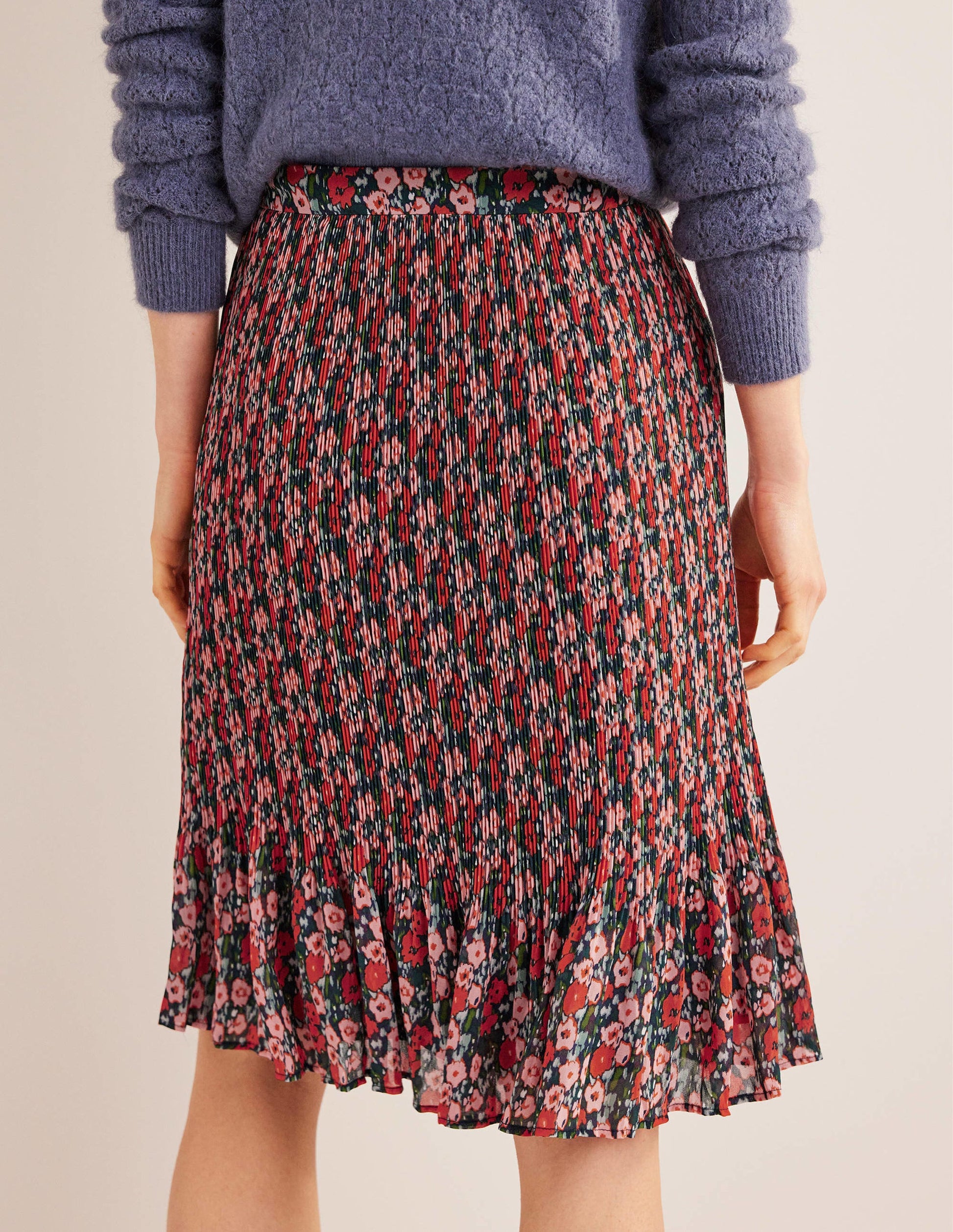Knee Length Plisse Skirt-Multi, Abstract Poppy Small-3