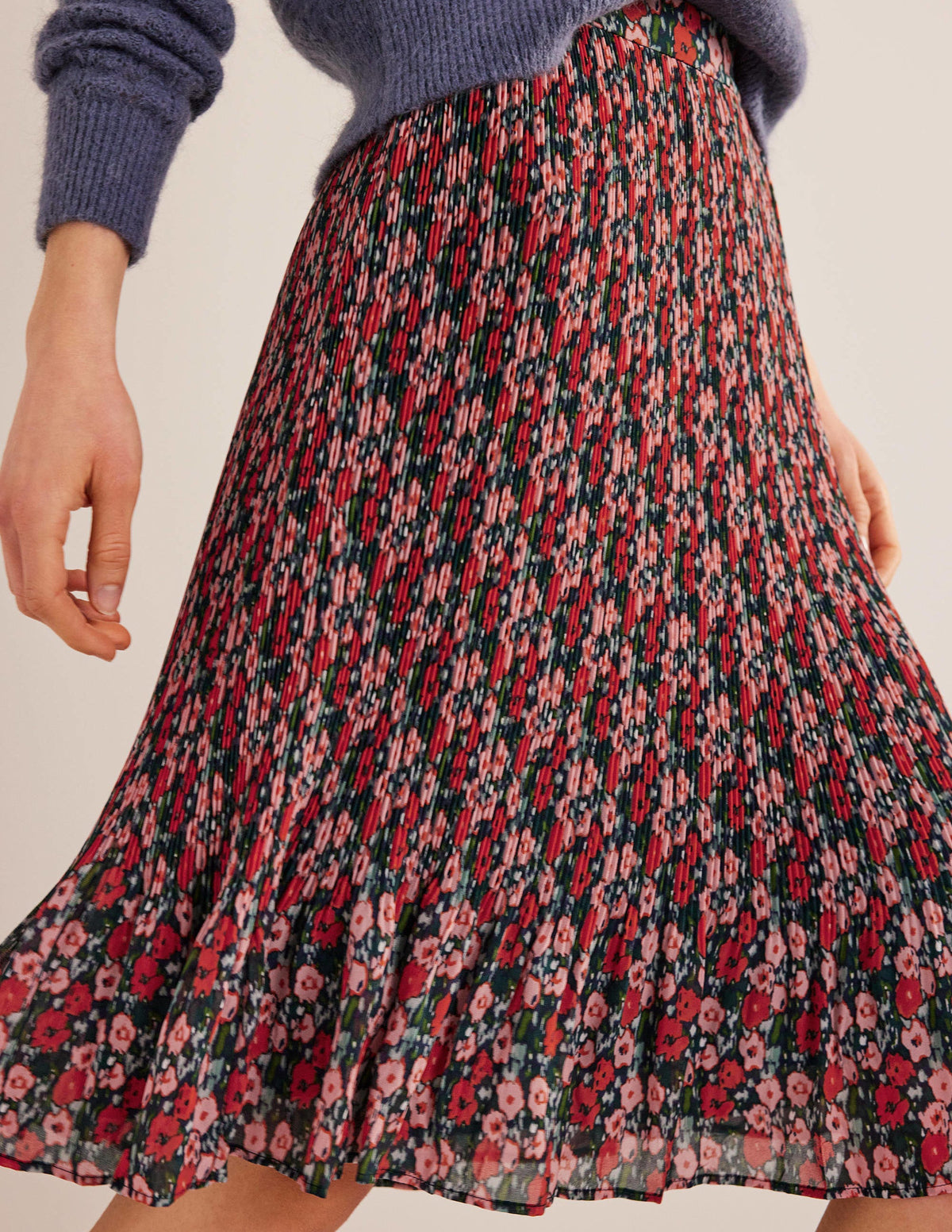 Knee Length Plisse Skirt-Multi, Abstract Poppy Small - Image 4