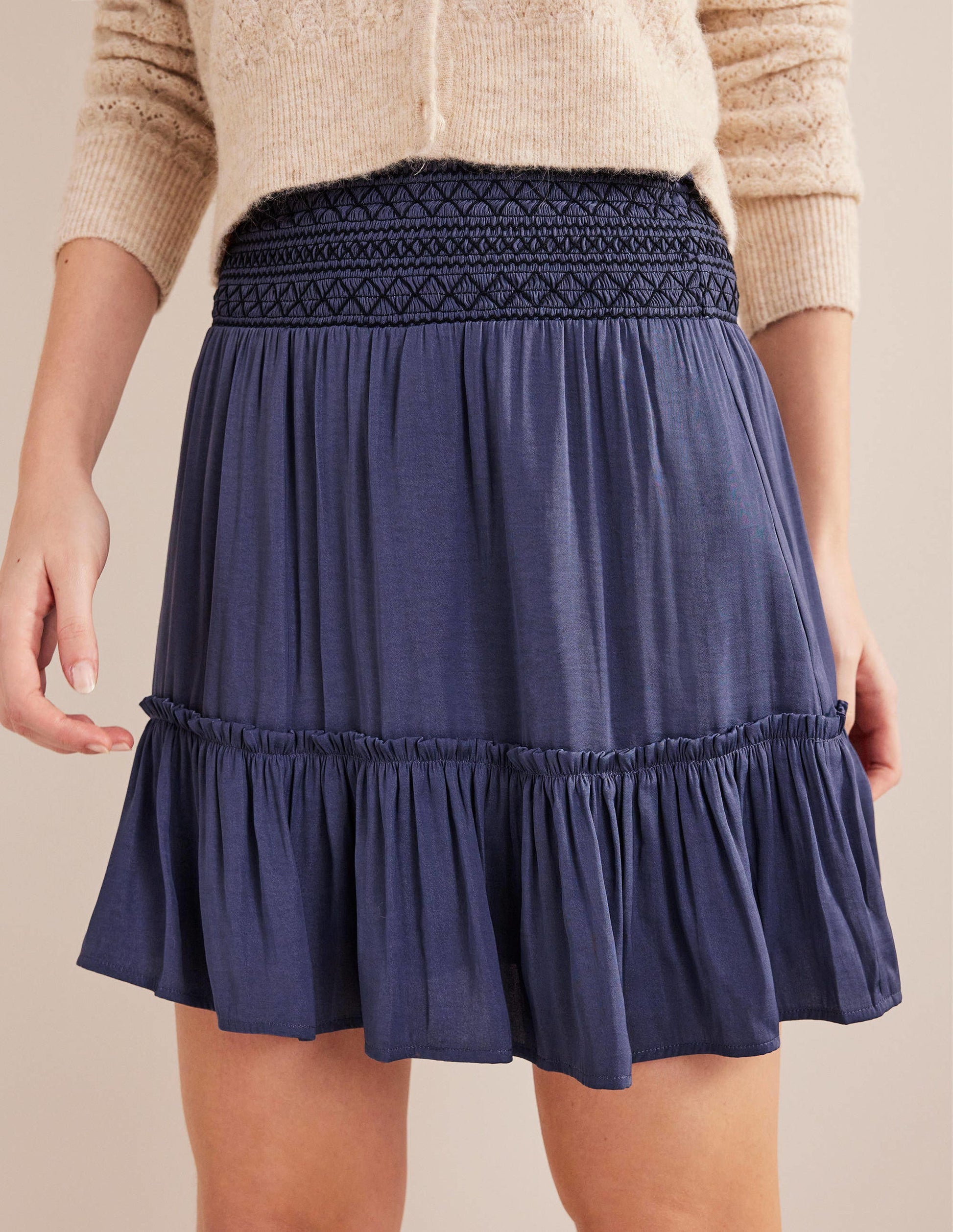 Shirred Waist Mini Skirt-Nightshade Blue-4