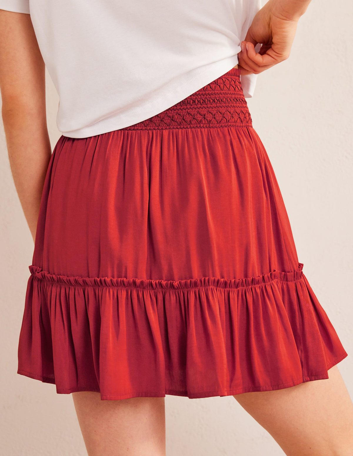 Shirred Waist Mini Skirt-Tomato - Image 3