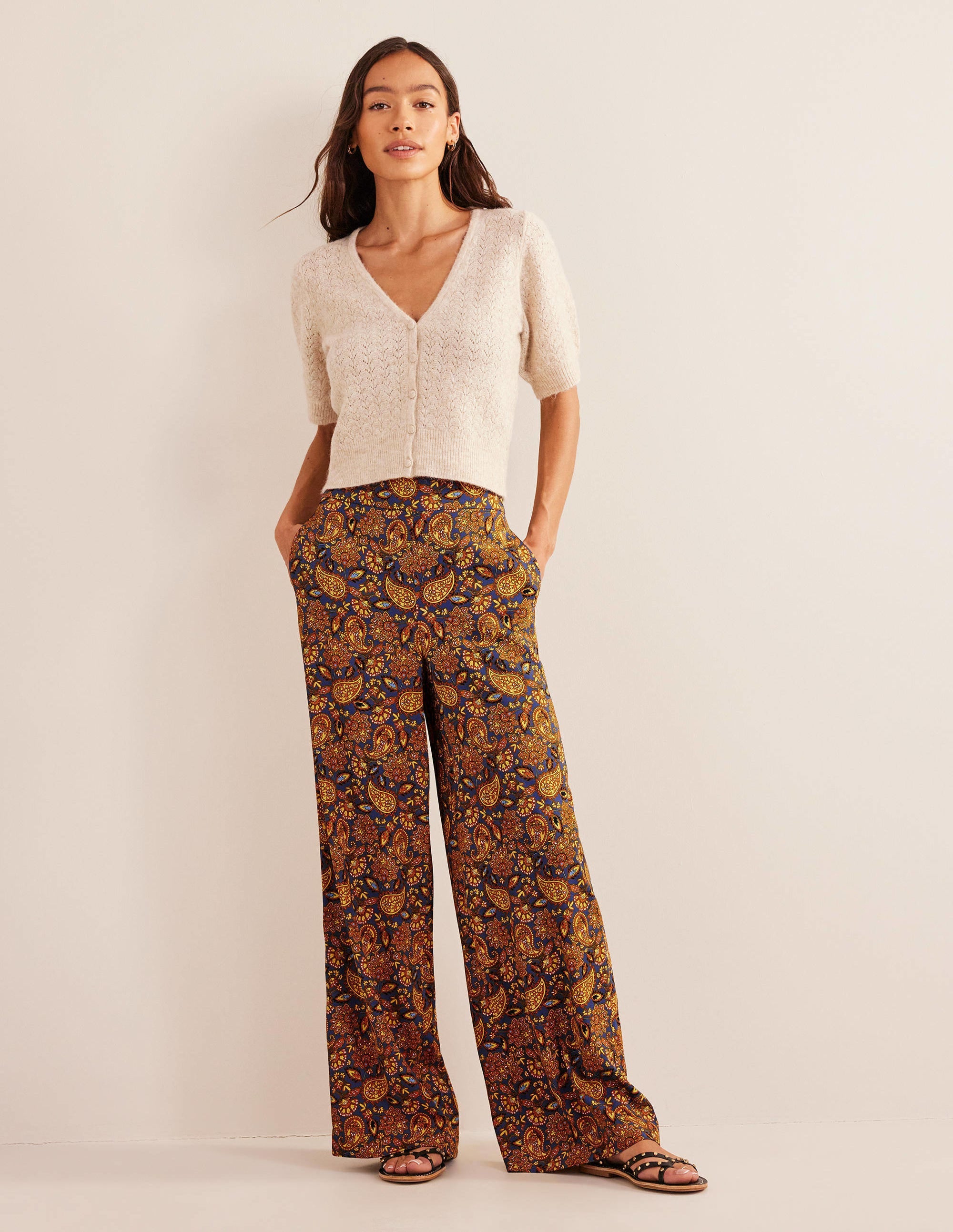 Fluid Wide Trousers-Harvest Gold, Paisley Terrace - Image 1