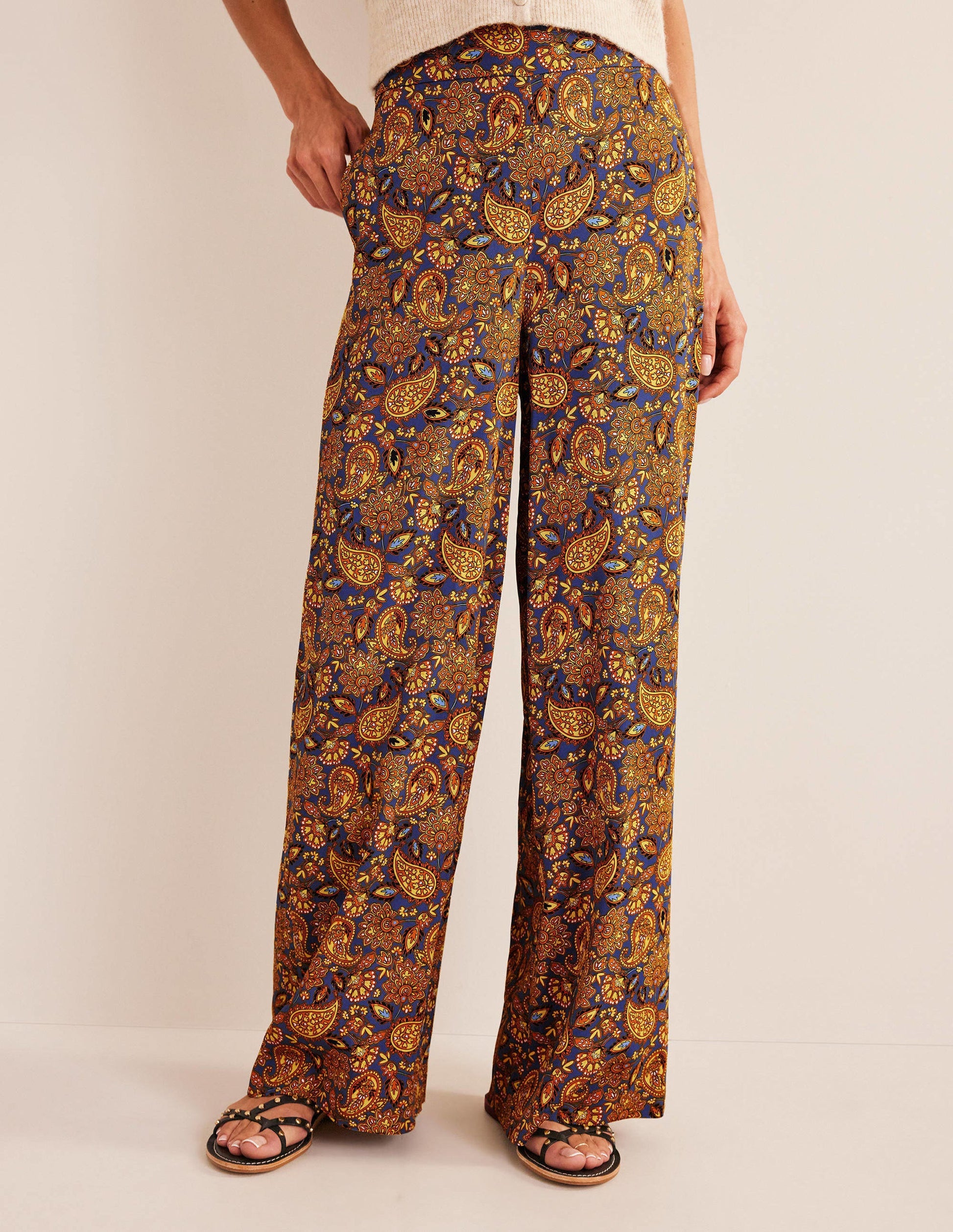 Fluid Wide Trousers-Harvest Gold, Paisley Terrace-4
